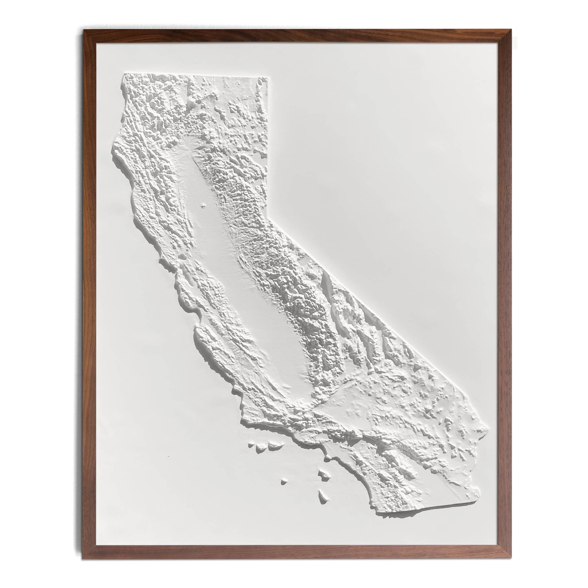 California – White 3D Raised Relief Map