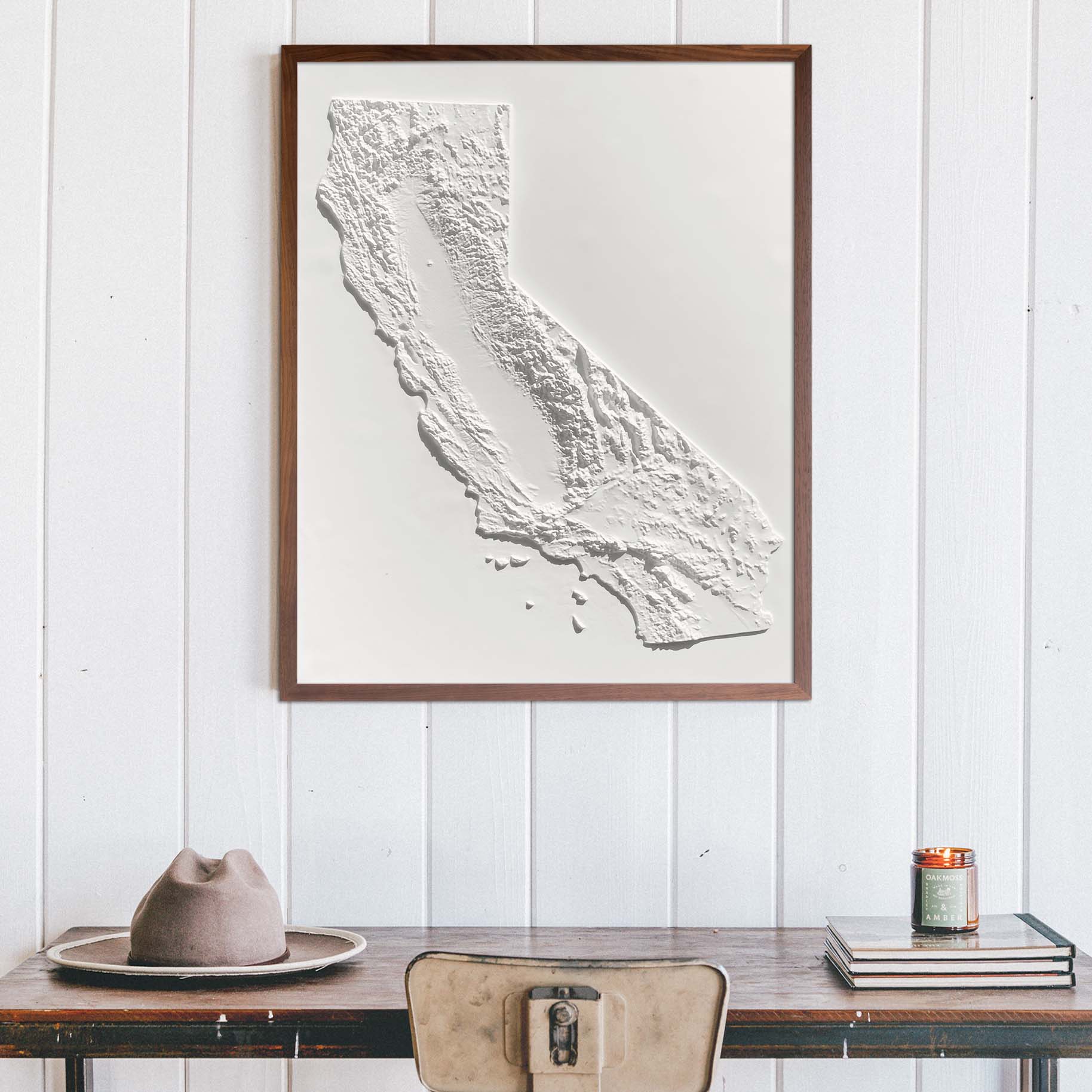 California – White 3D Raised Relief Map