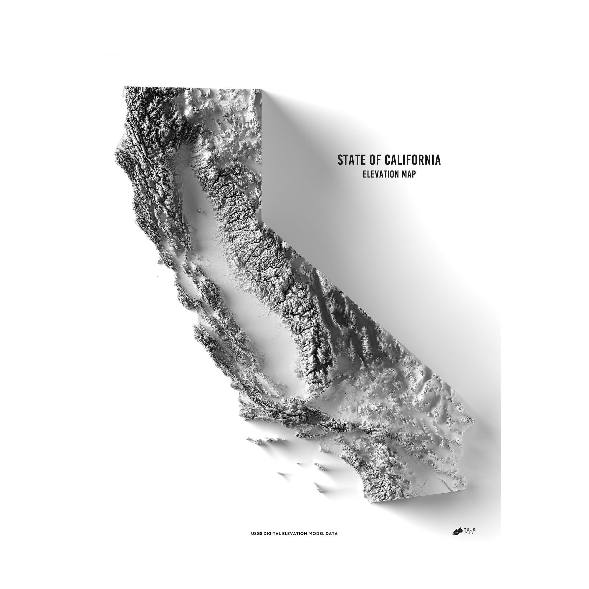 California Elevation Map - No Frame