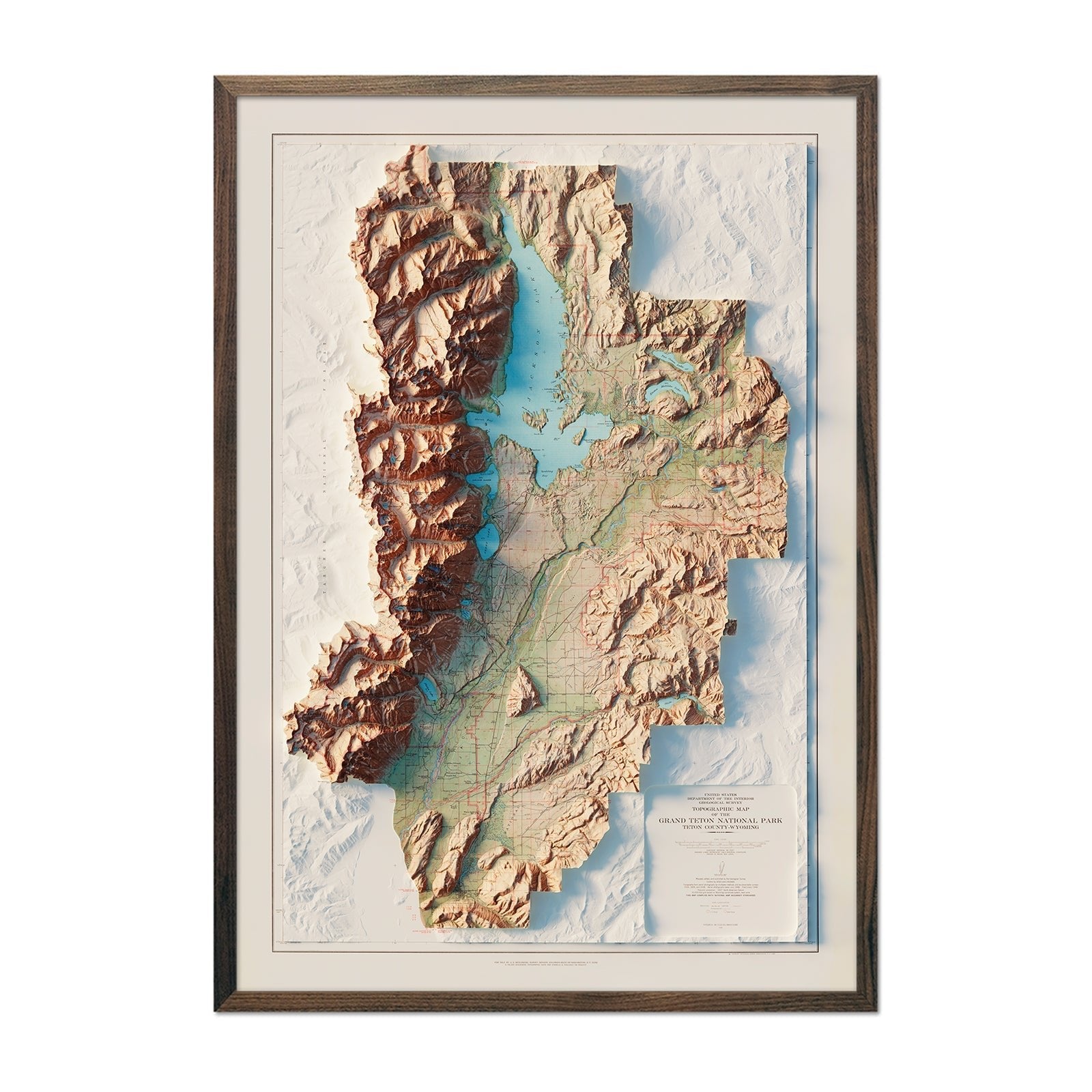 Grand Teton National Park 1965 Shaded Relief Map - No Frame