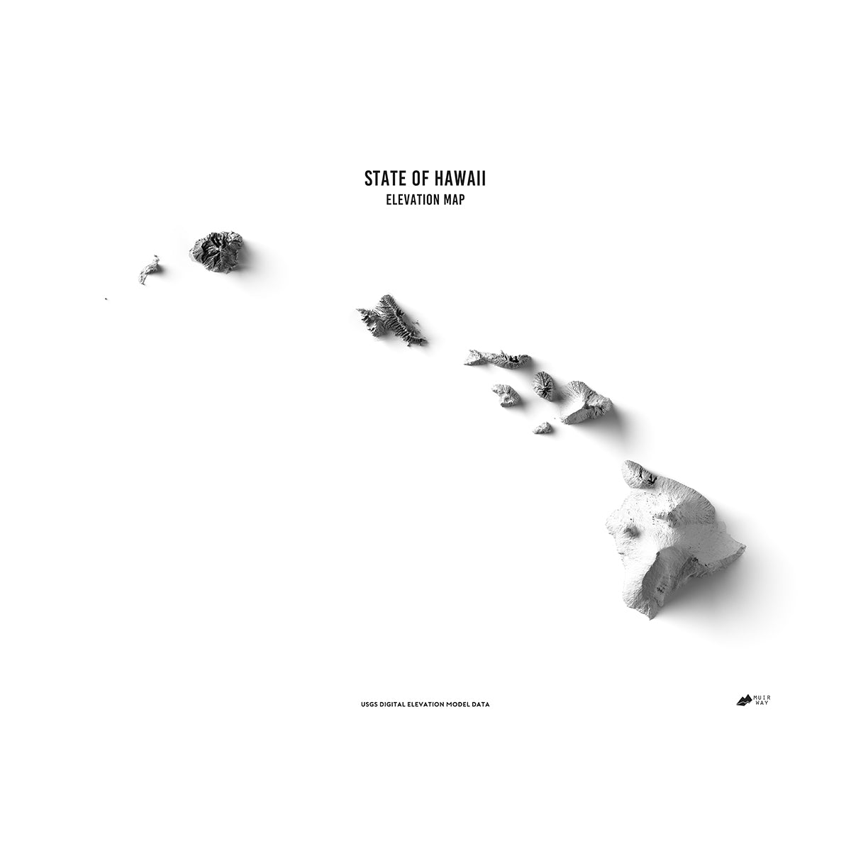 Hawaii Elevation Map - No Frame