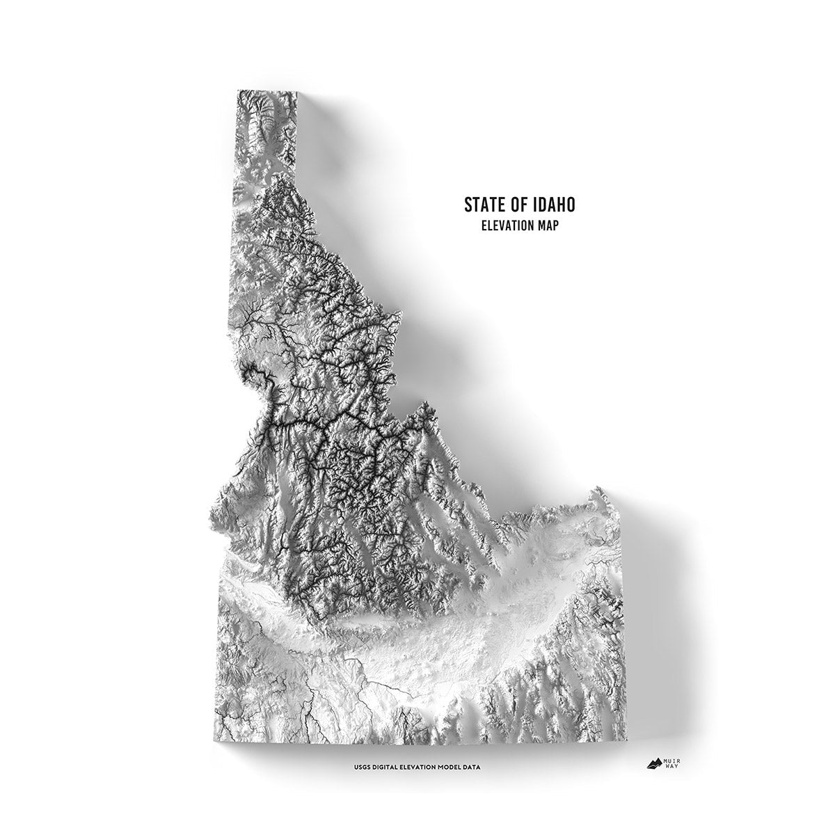 Idaho Elevation Map - No Frame