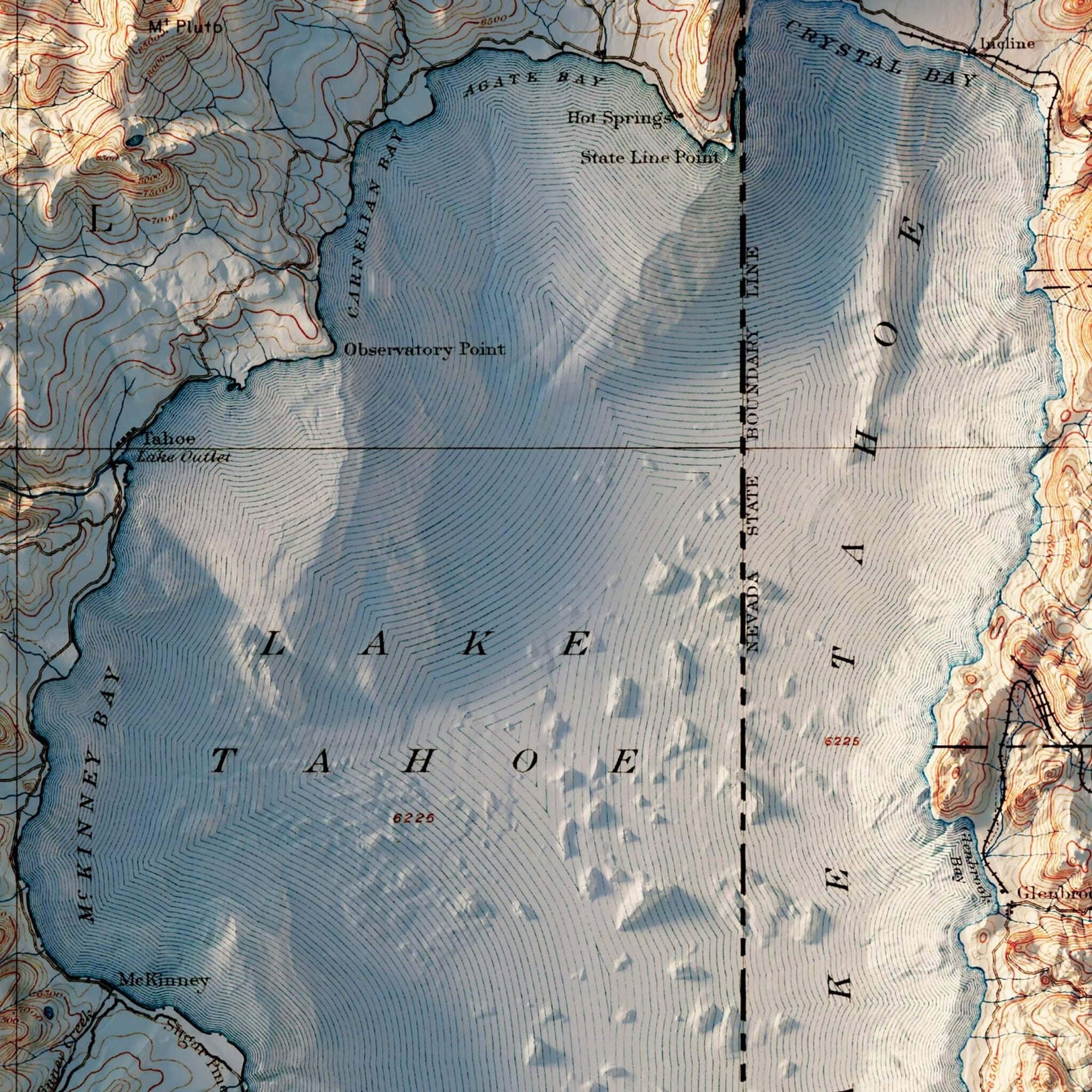 Lake Tahoe 1895 Shaded Relief Map - No Frame