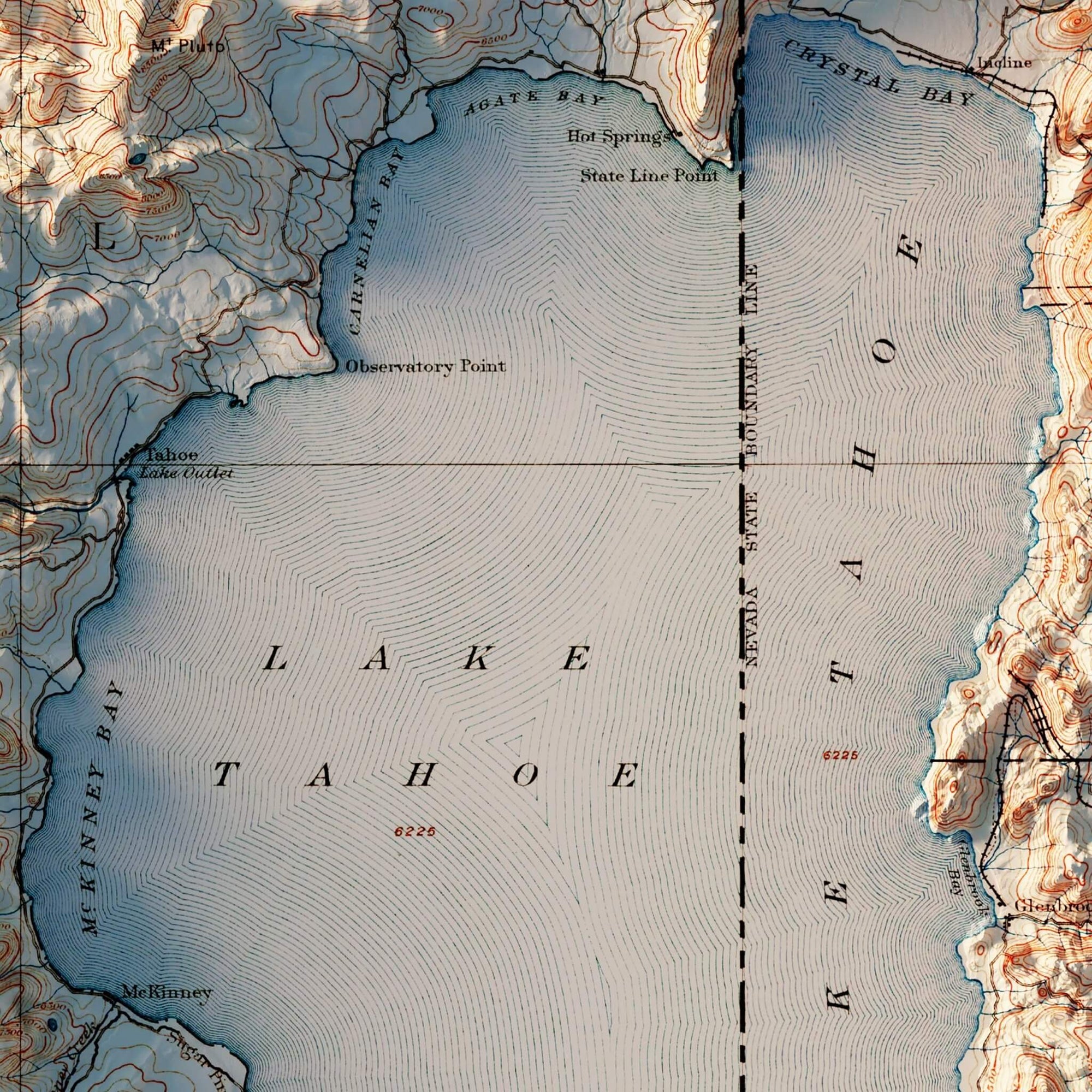 Lake Tahoe 1895 Shaded Relief Map - No Frame