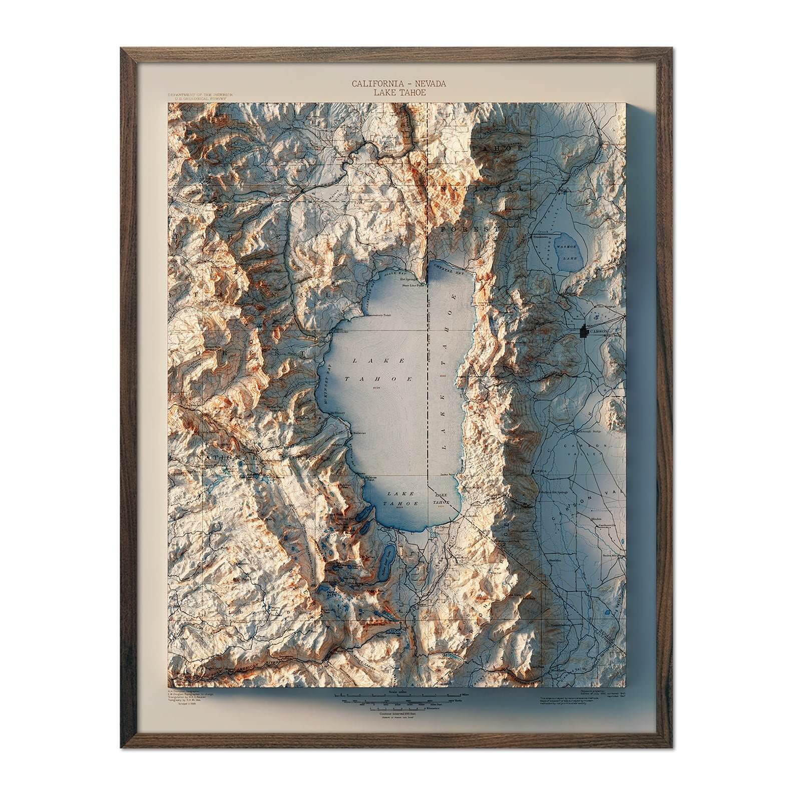 Lake Tahoe 1895 Shaded Relief Map - No Frame