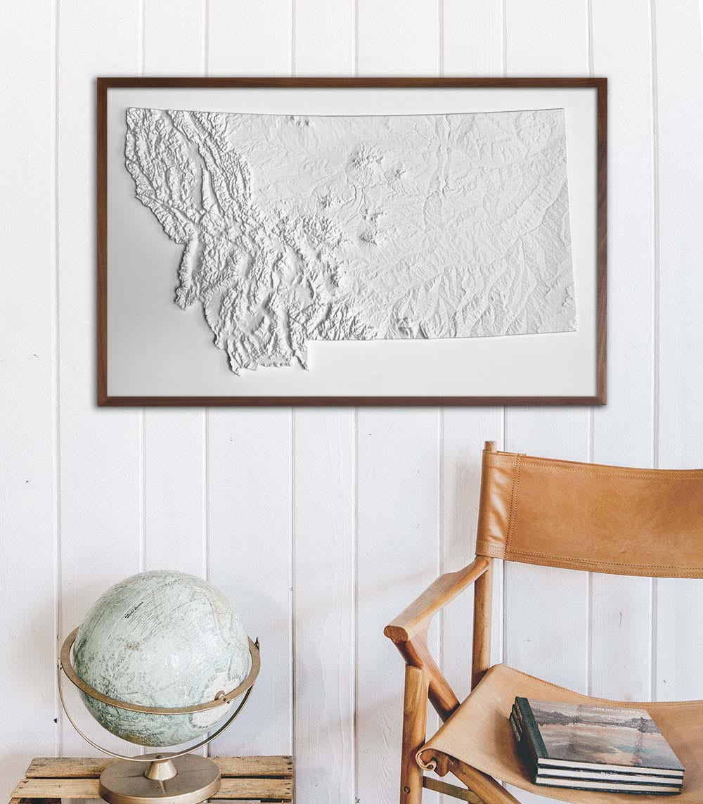 Montana - White 3D Raised Relief Map