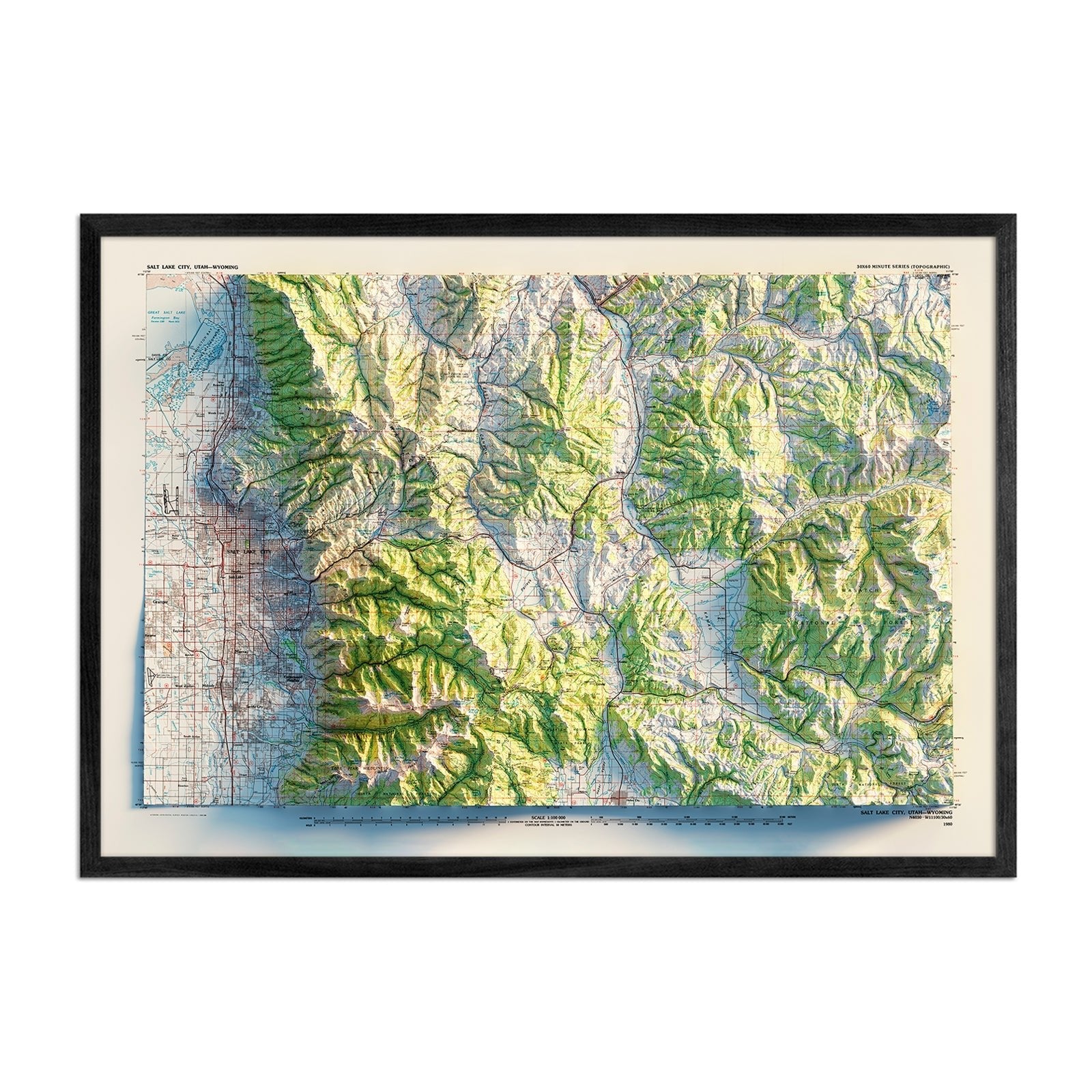 Salt Lake City, Utah 1980 Shaded Relief Map - No Frame
