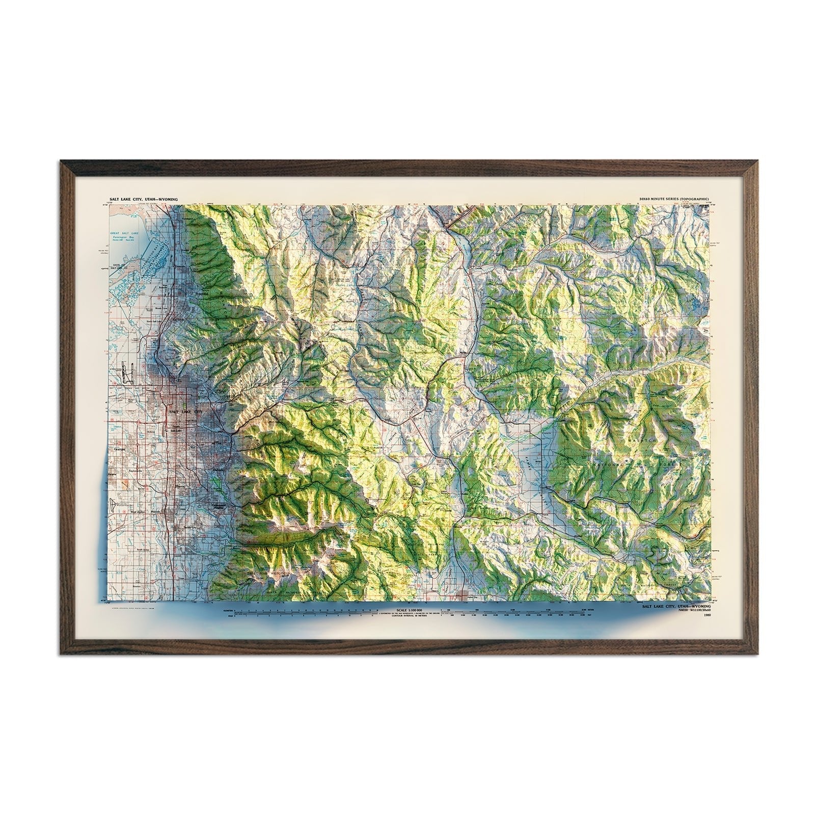 Salt Lake City, Utah 1980 Shaded Relief Map - No Frame