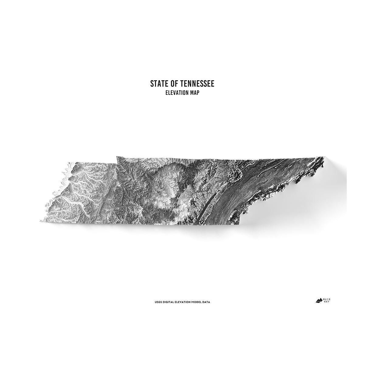 Tennessee Elevation Map - No Frame