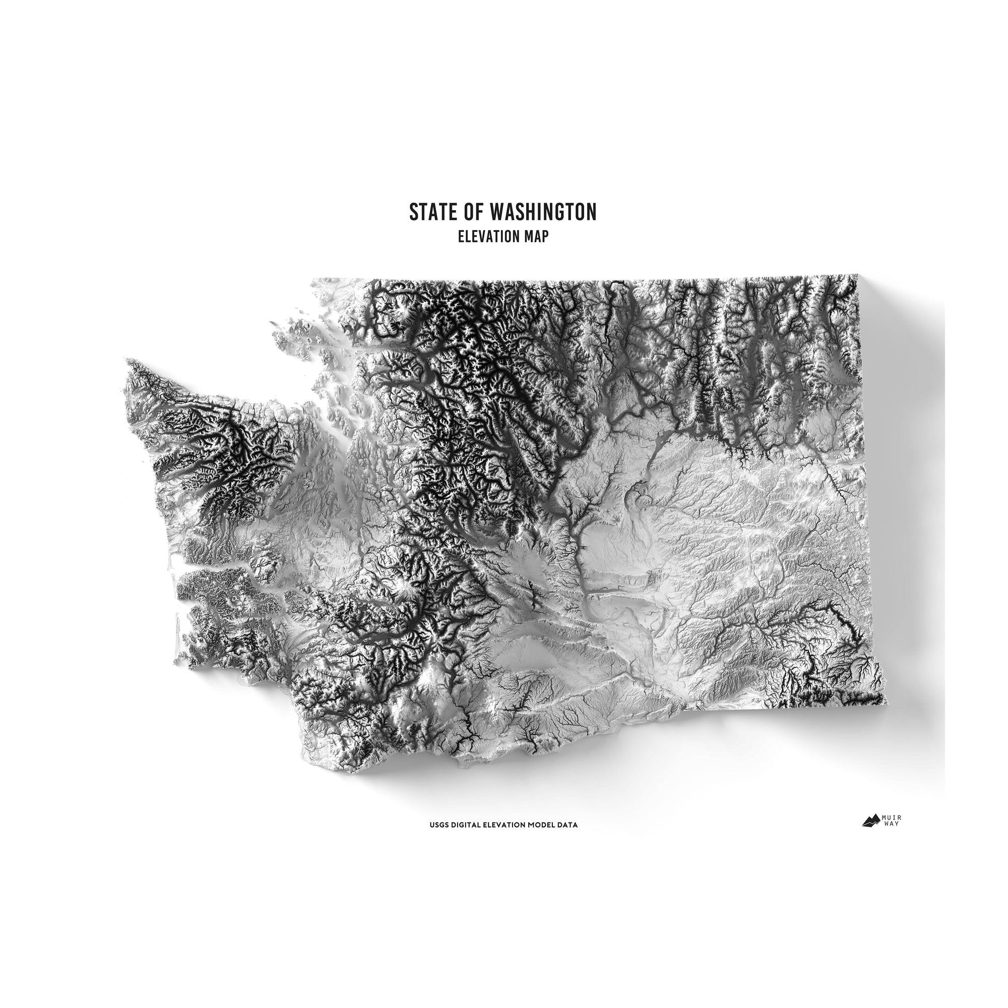 Washington Elevation Map - No Frame