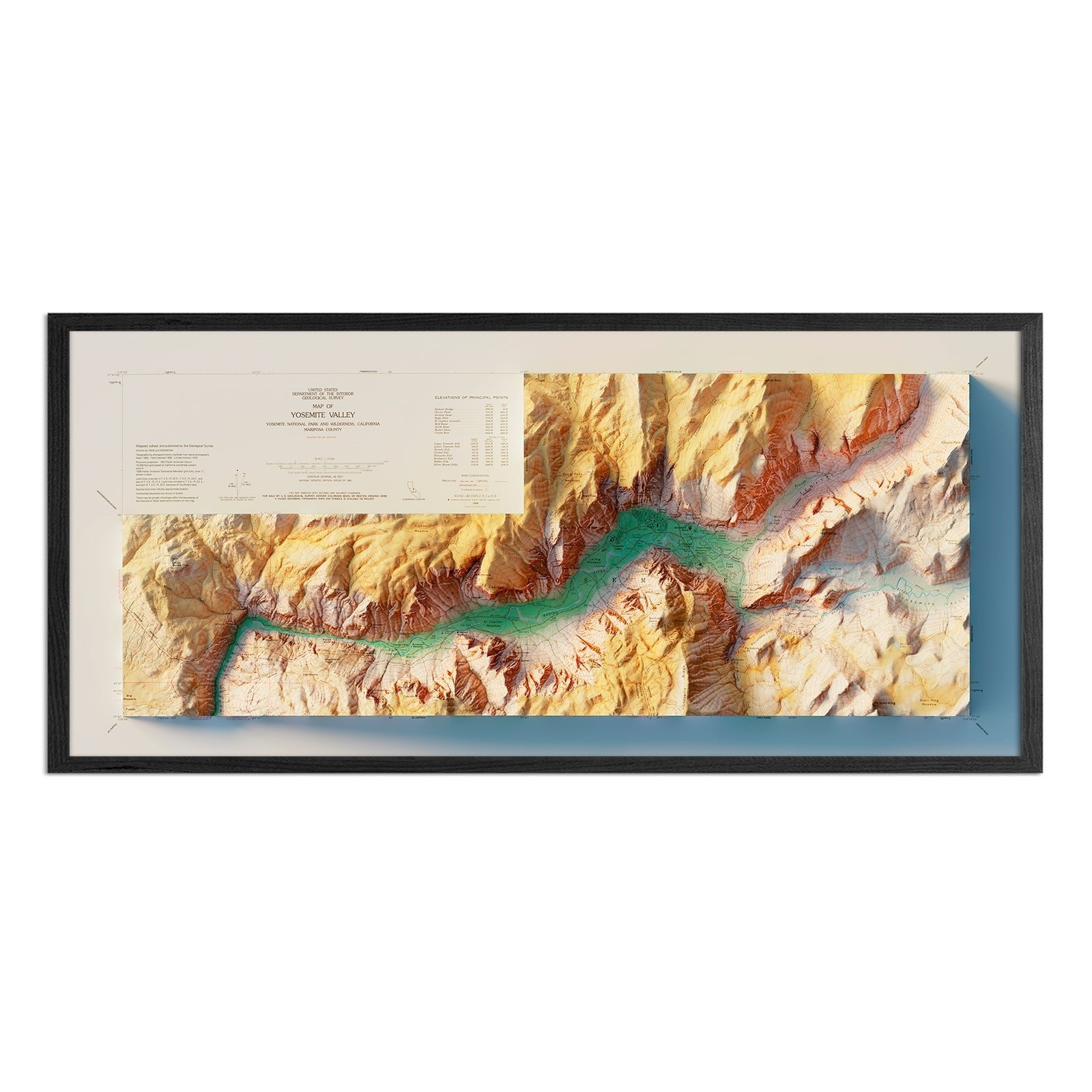 Yosemite Valley 1970 Shaded Relief Map - No Frame