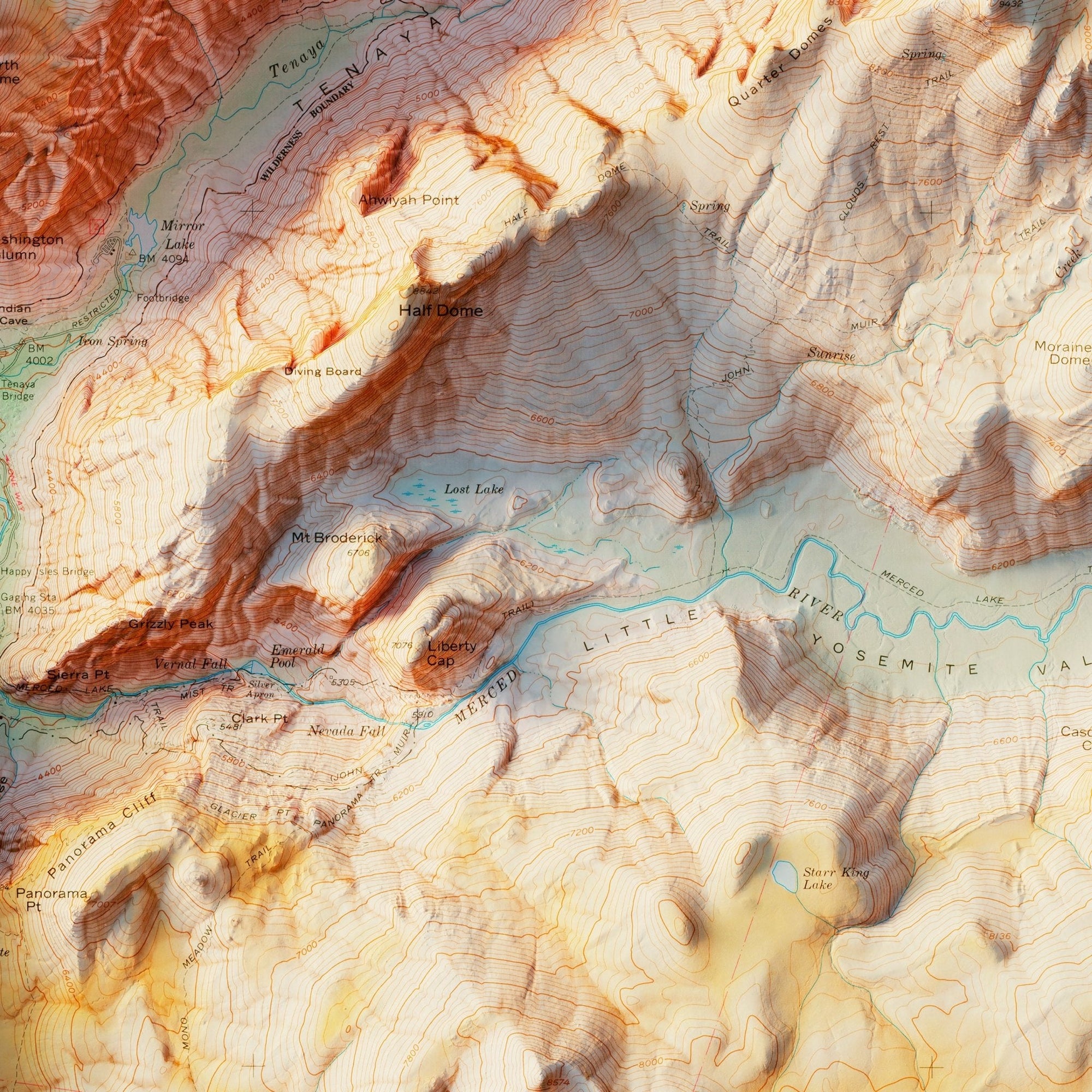 Yosemite Valley 1970 Shaded Relief Map - No Frame