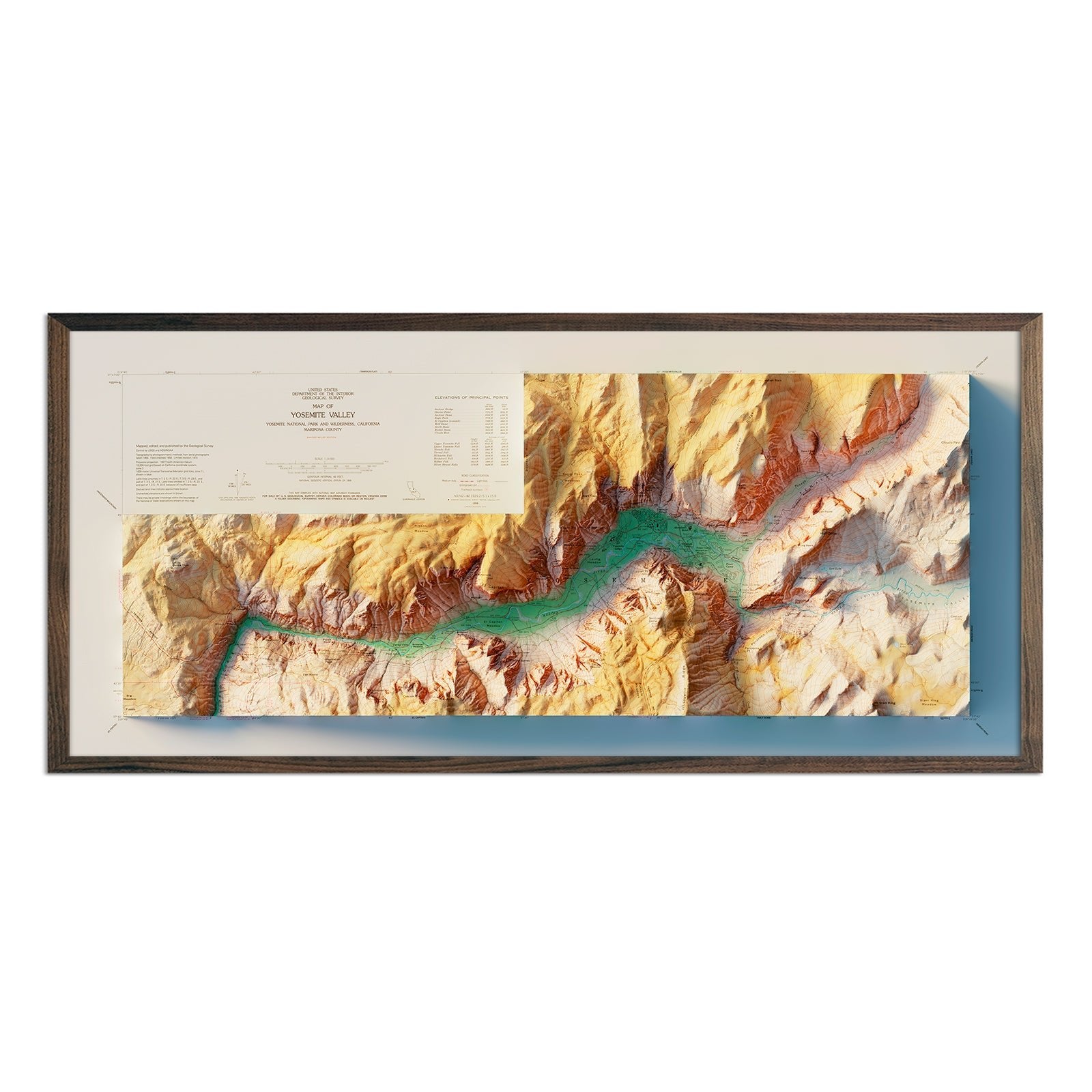 Yosemite Valley 1970 Shaded Relief Map - No Frame