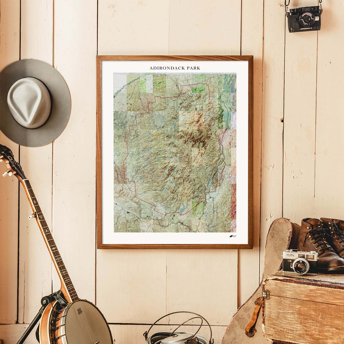 Adirondack Shaded Relief Map - No Frame - North Drinkware