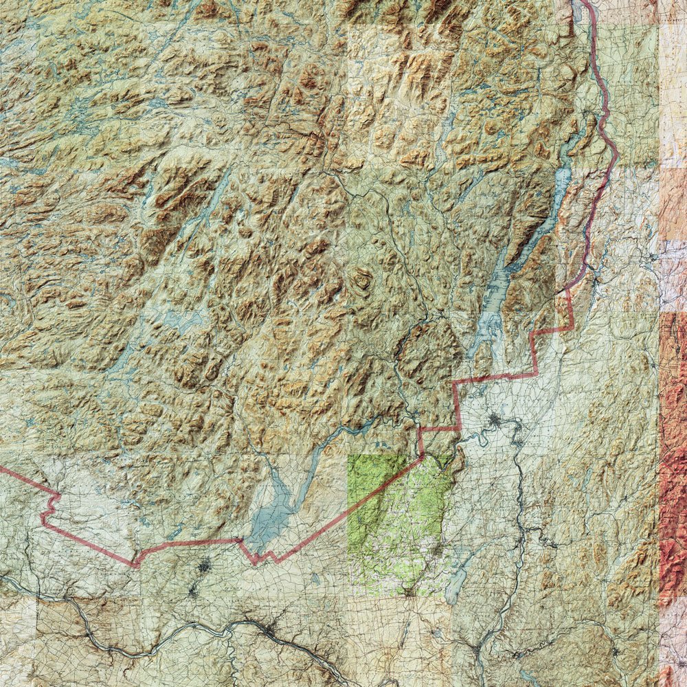 Adirondack Shaded Relief Map - No Frame - North Drinkware