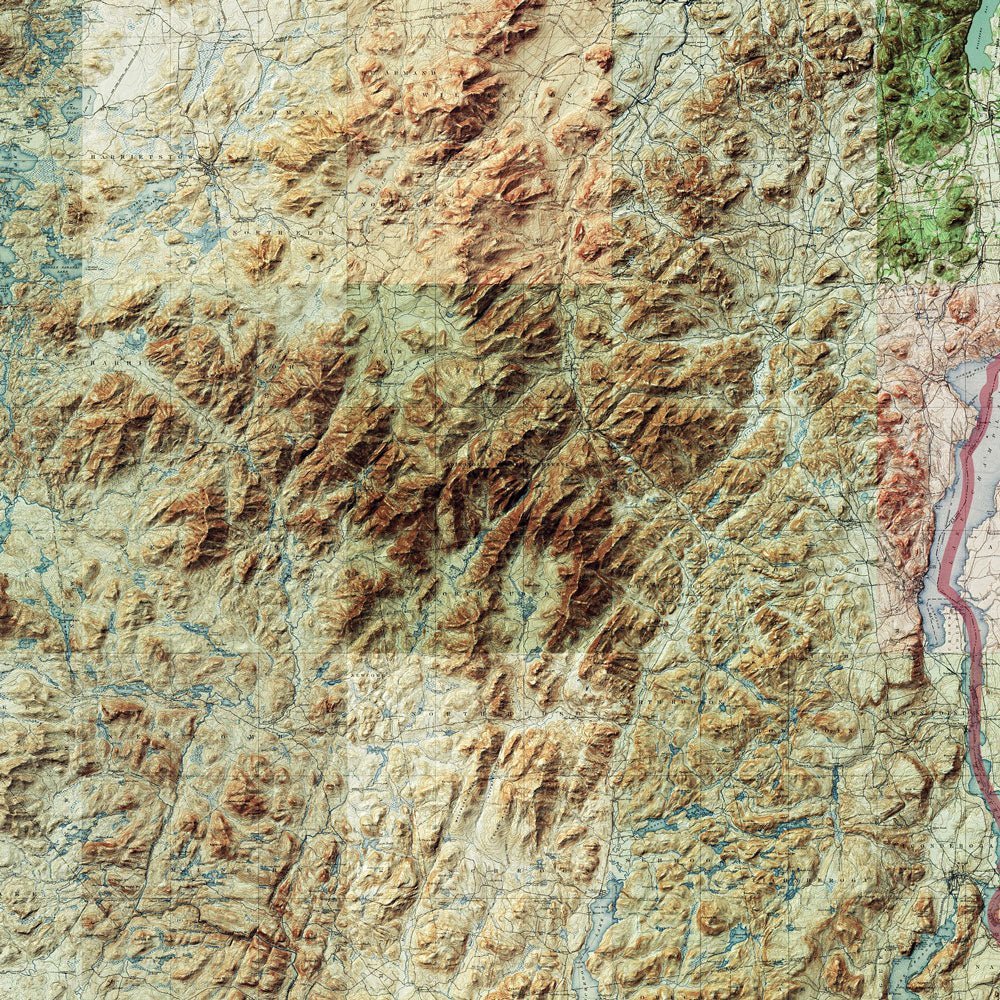 Adirondack Shaded Relief Map - No Frame - North Drinkware