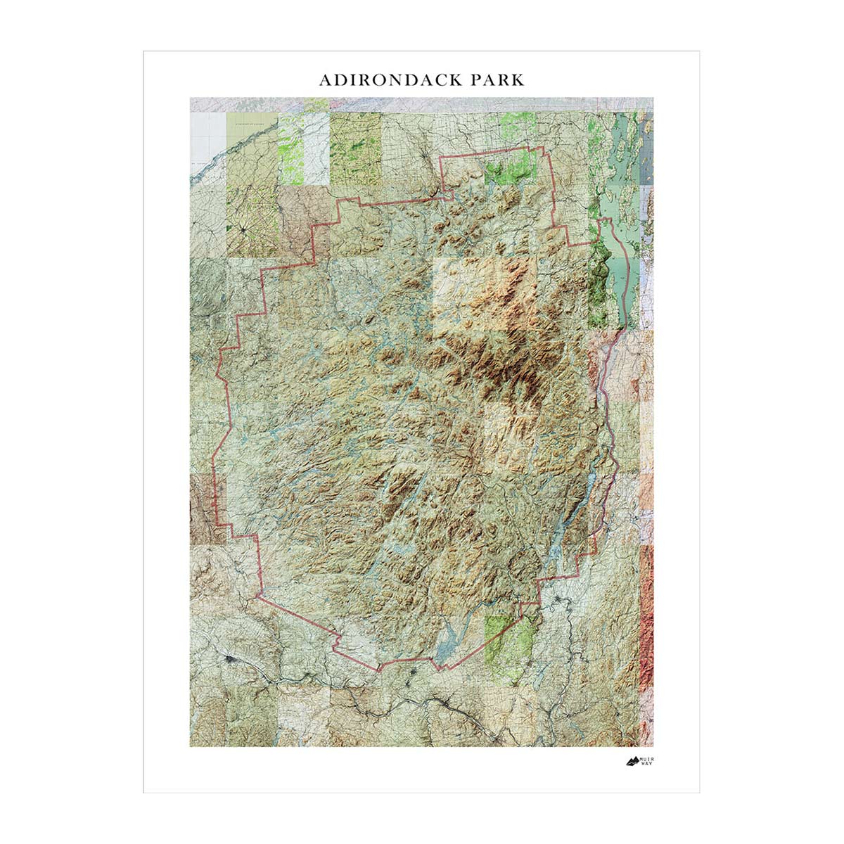Adirondack Shaded Relief Map - No Frame - North Drinkware