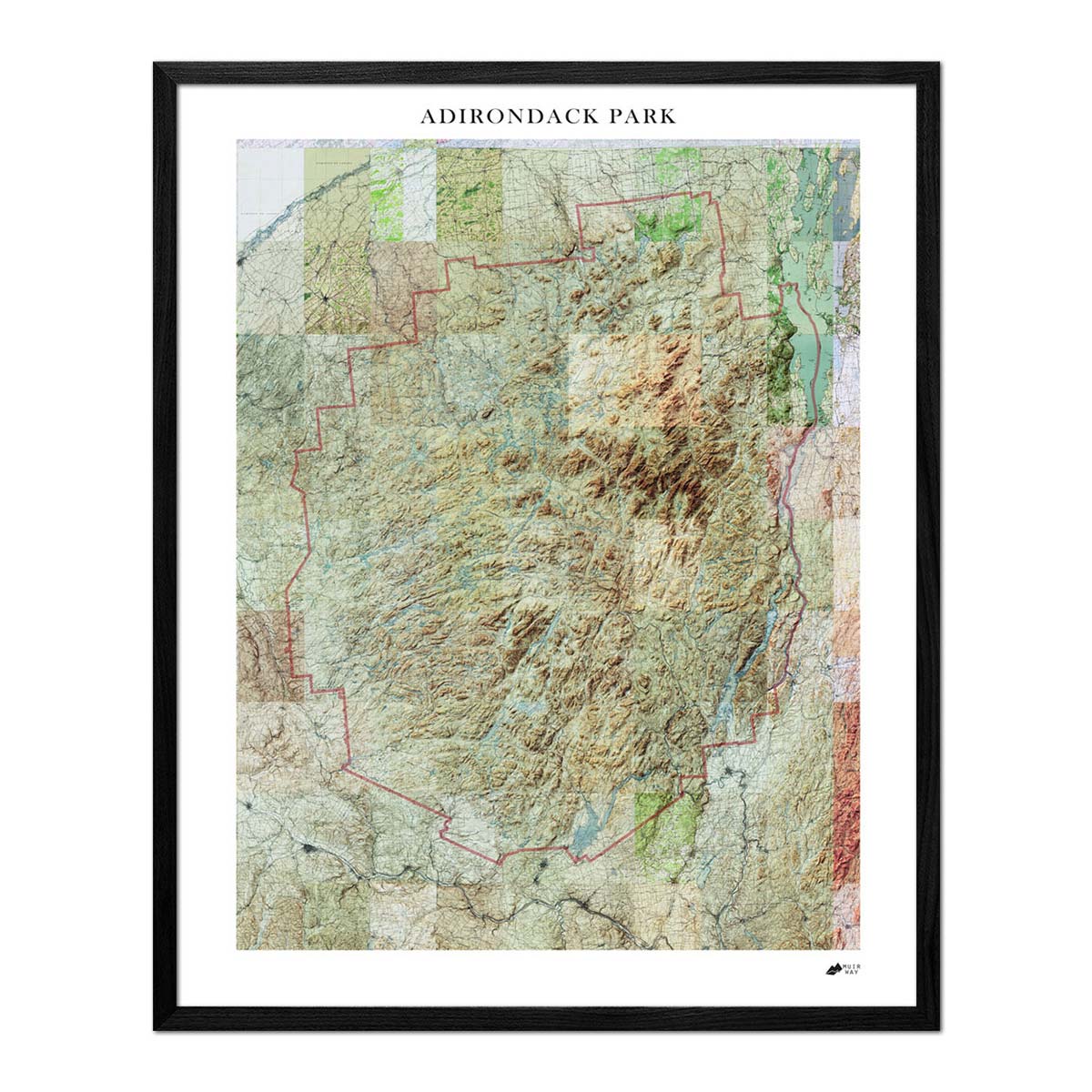 Adirondack Shaded Relief Map - No Frame - North Drinkware