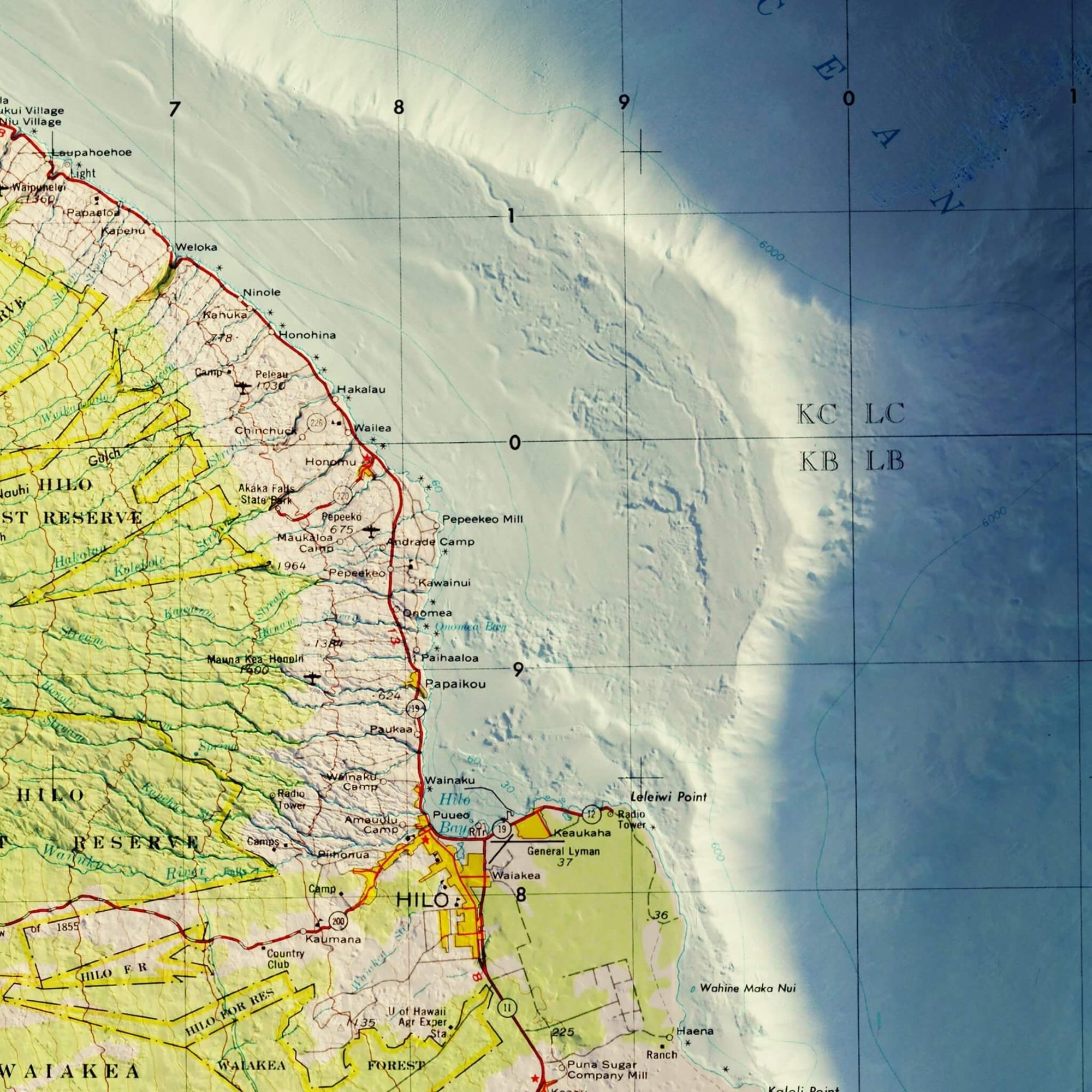 Big Island, Hawaii 1975 Shaded Relief Map - No Frame - North Drinkware