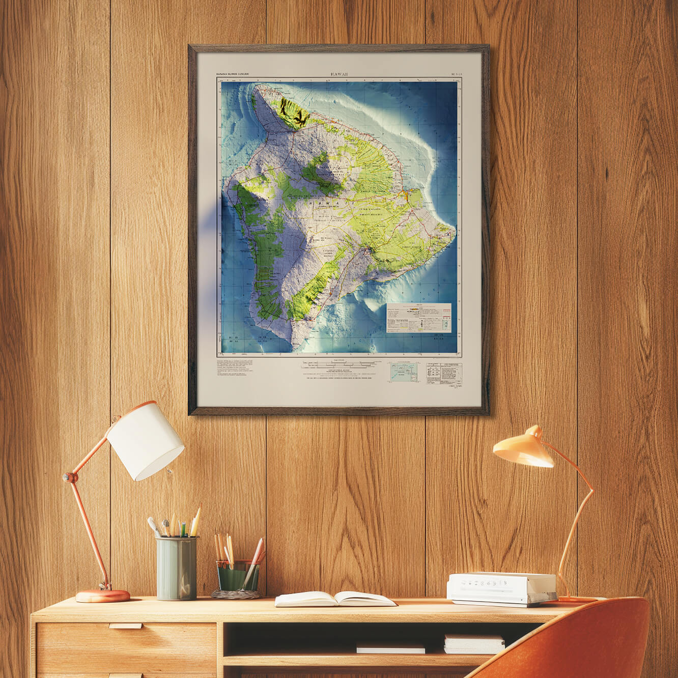 Big Island, Hawaii 1975 Shaded Relief Map - No Frame - North Drinkware