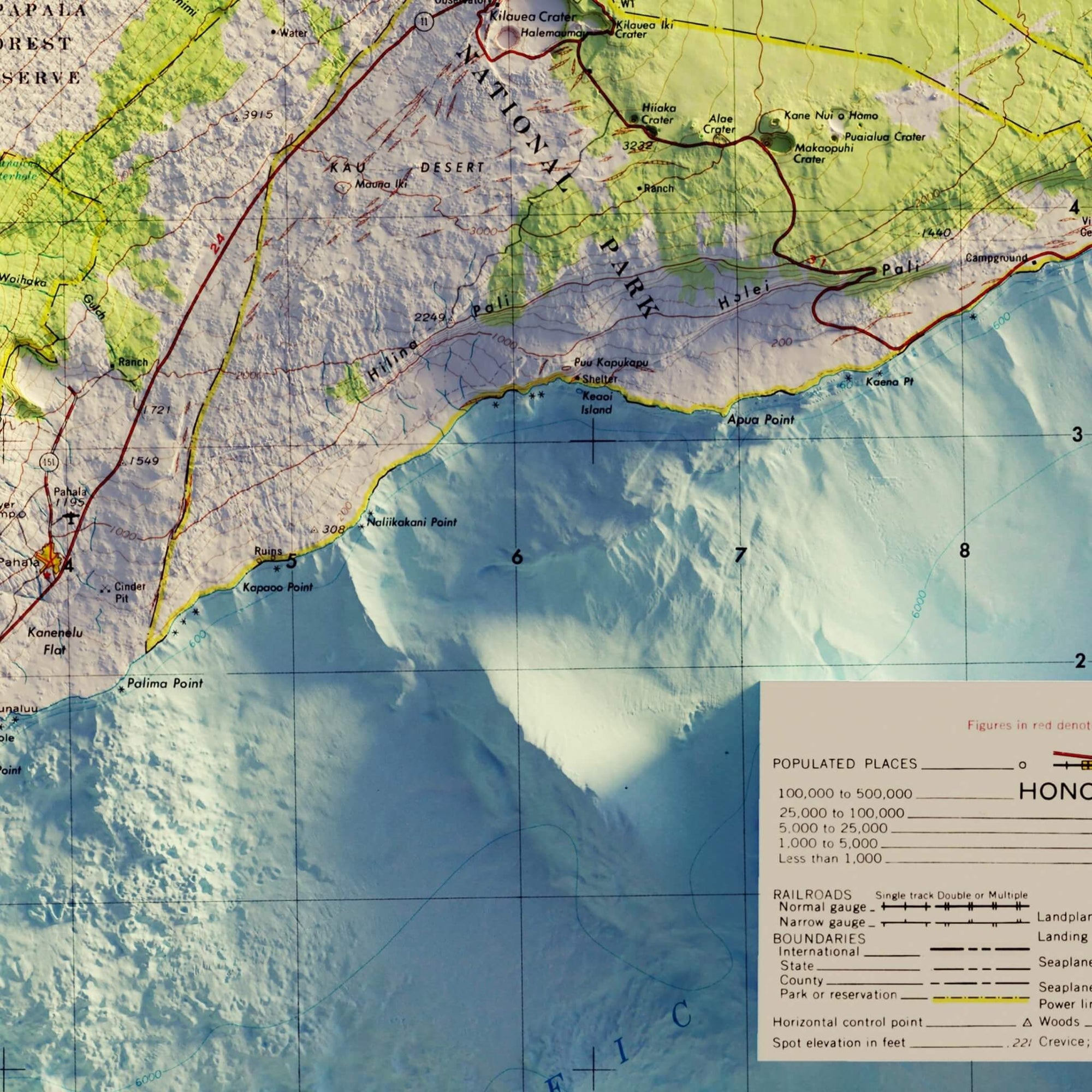 Big Island, Hawaii 1975 Shaded Relief Map - No Frame - North Drinkware