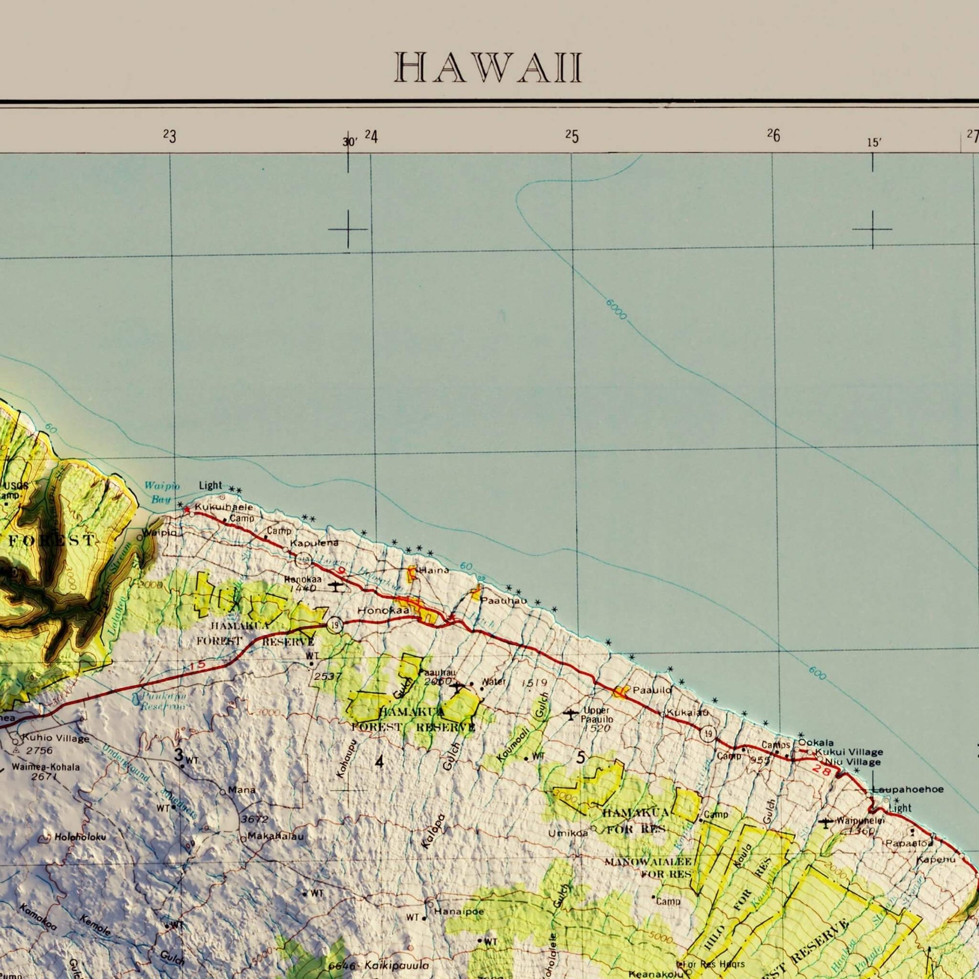 Big Island, Hawaii 1975 Shaded Relief Map - No Frame - North Drinkware
