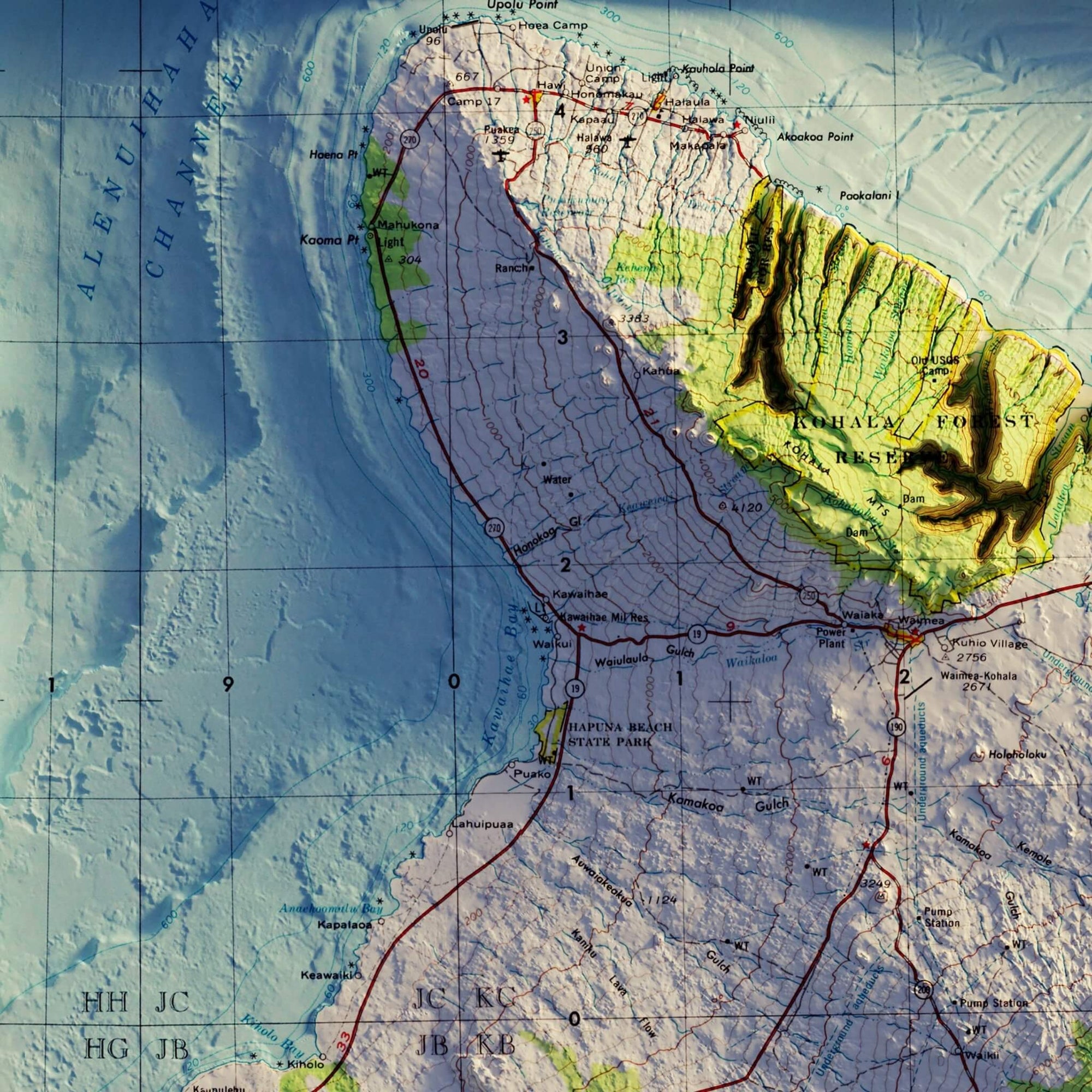 Big Island, Hawaii 1975 Shaded Relief Map - No Frame - North Drinkware
