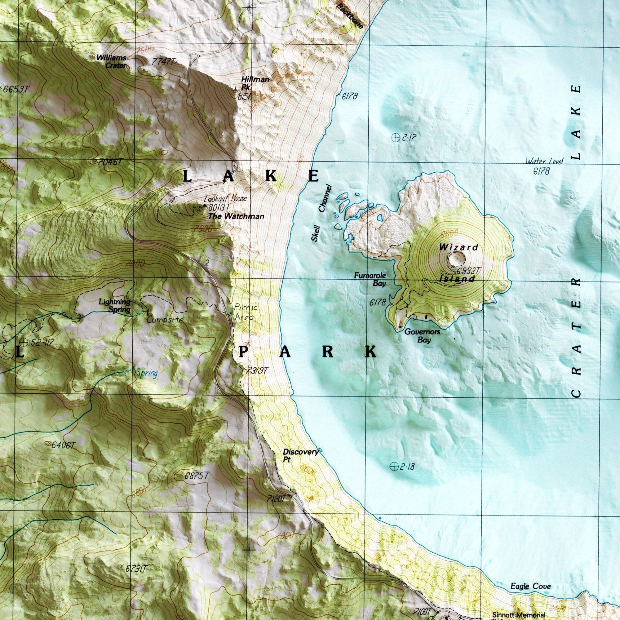 Crater Lake 1985 Shaded Relief Map - No Frame - North Drinkware