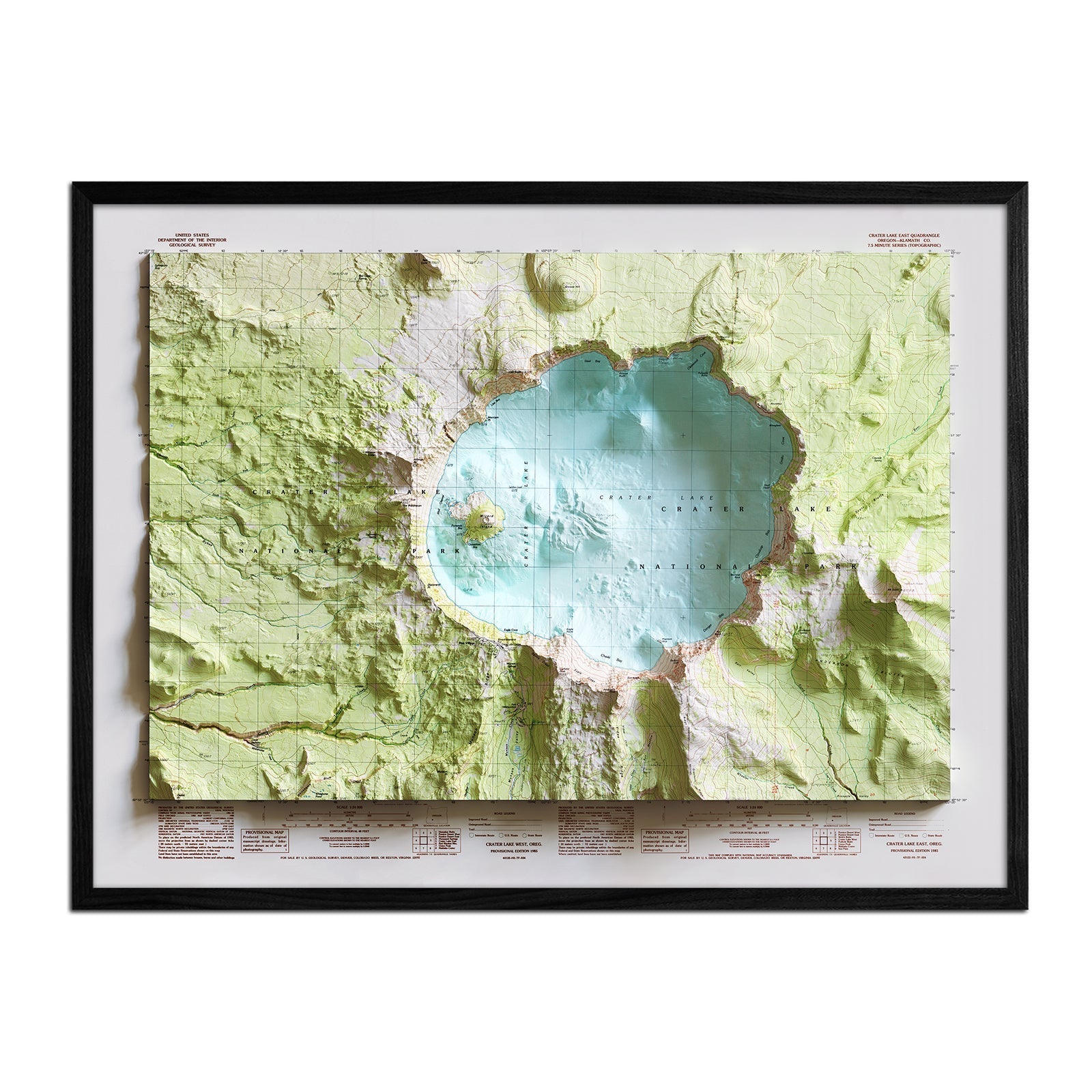 Crater Lake 1985 Shaded Relief Map - No Frame - North Drinkware
