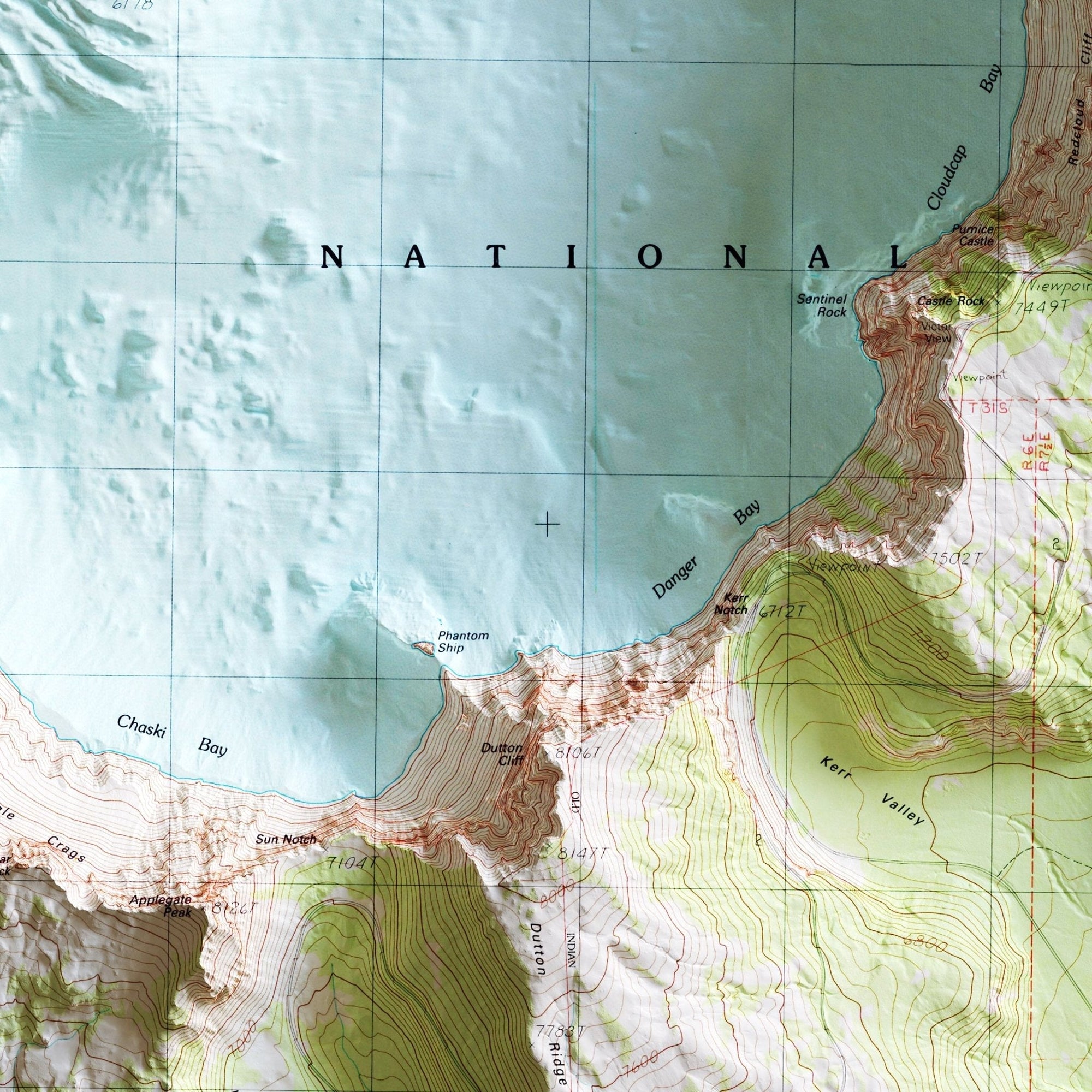 Crater Lake 1985 Shaded Relief Map - No Frame - North Drinkware