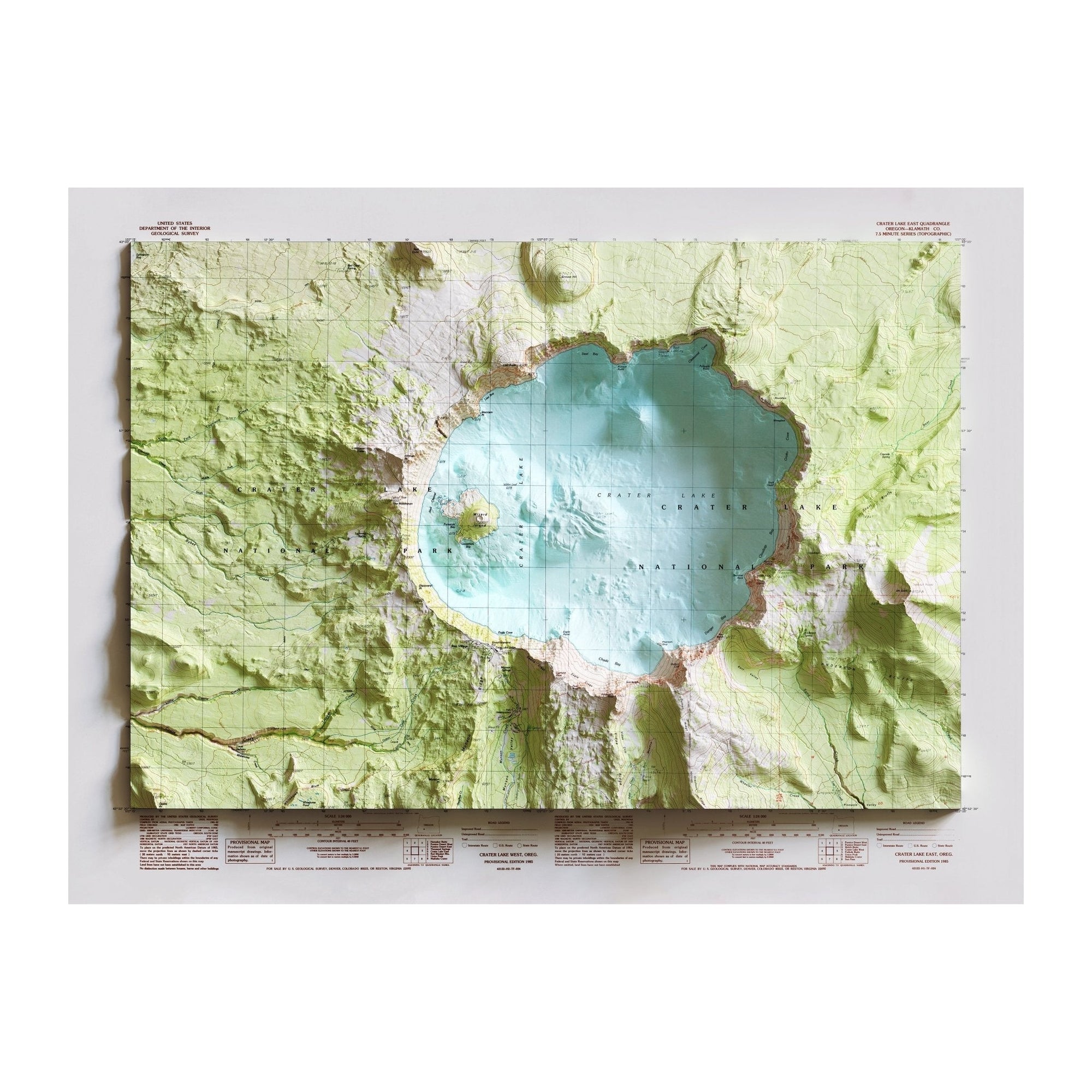 Crater Lake 1985 Shaded Relief Map - No Frame - North Drinkware