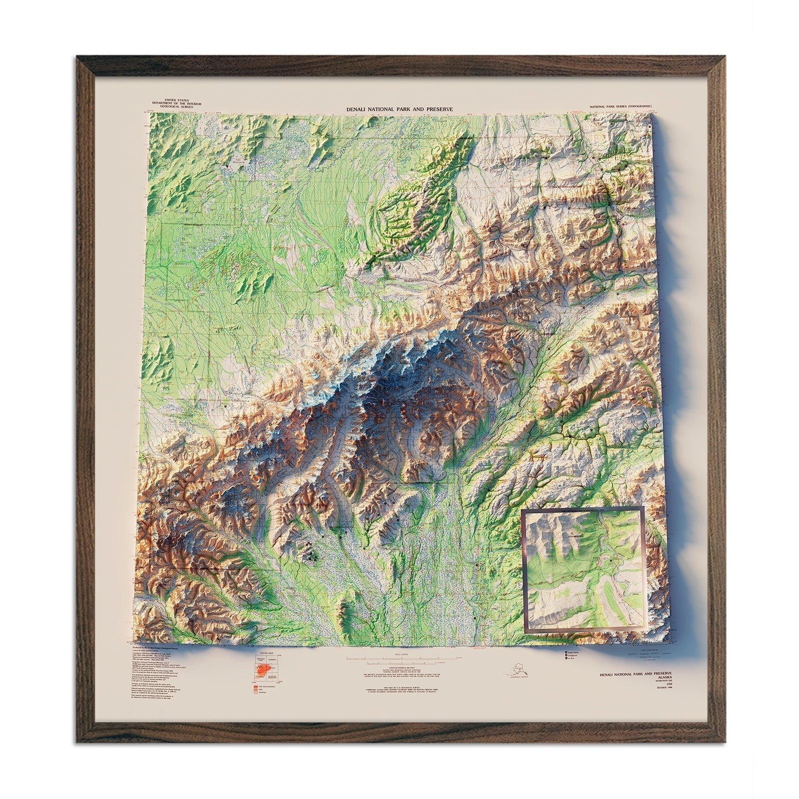 Denali National Park 1986 Shaded Relief Map - No Frame - North Drinkware