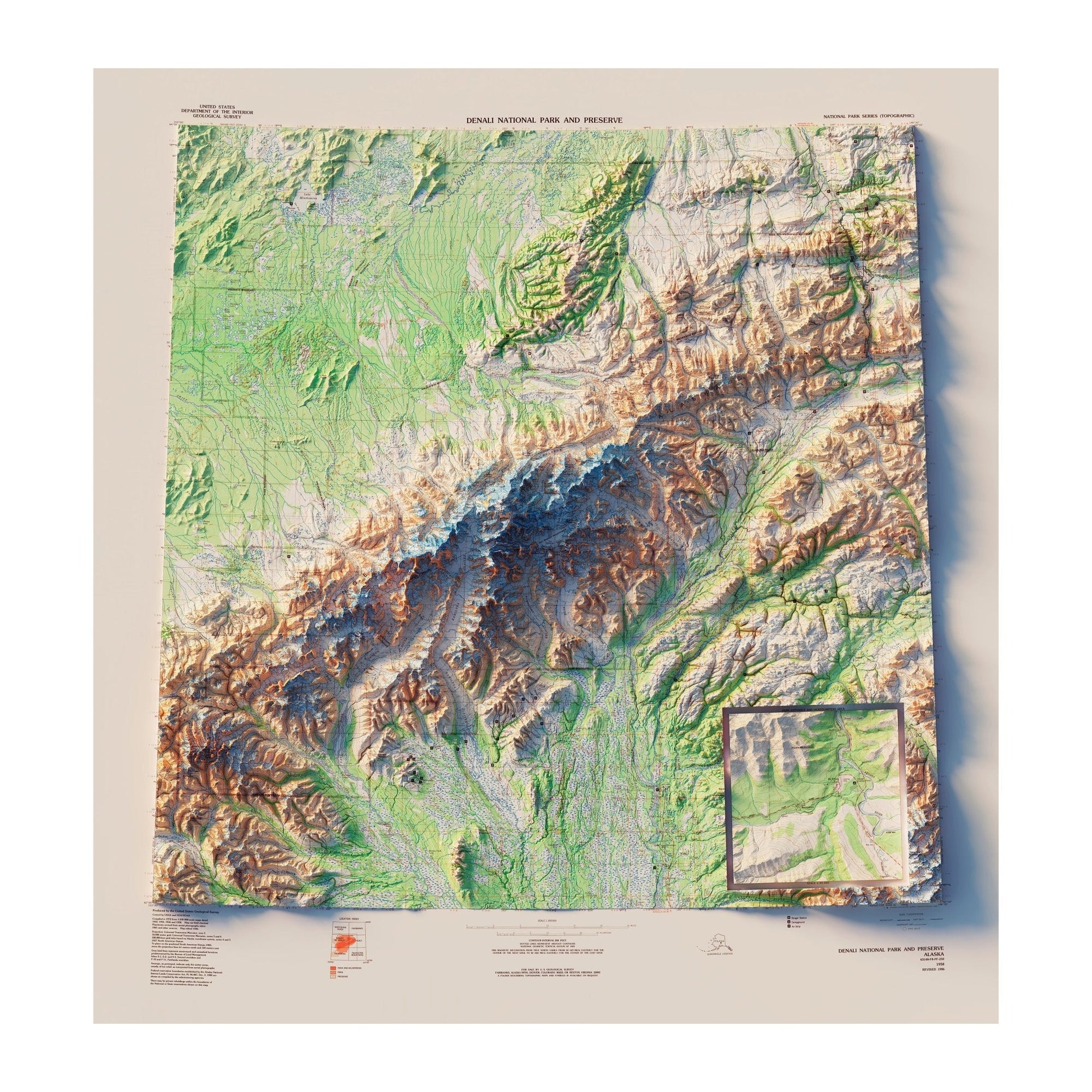 Denali National Park 1986 Shaded Relief Map - No Frame - North Drinkware