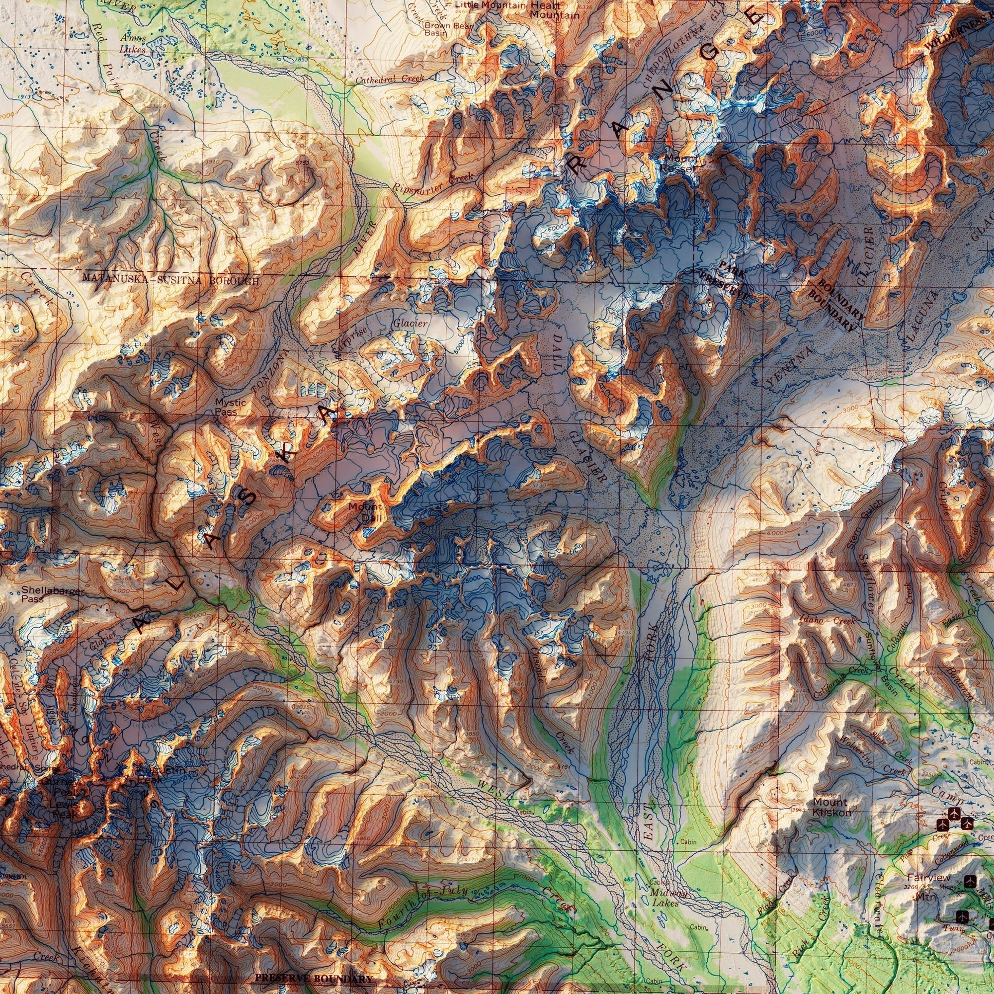 Denali National Park 1986 Shaded Relief Map - No Frame - North Drinkware