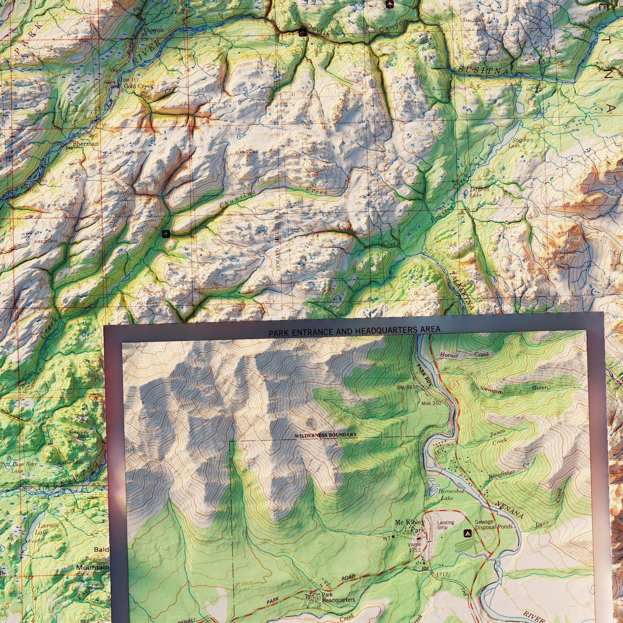 Denali National Park 1986 Shaded Relief Map - No Frame - North Drinkware