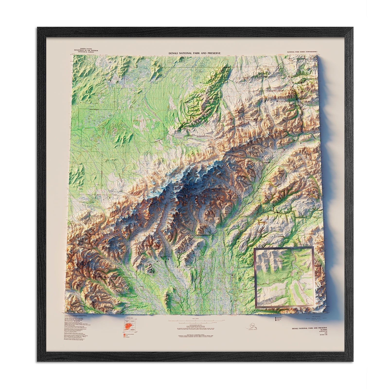 Denali National Park 1986 Shaded Relief Map - No Frame - North Drinkware
