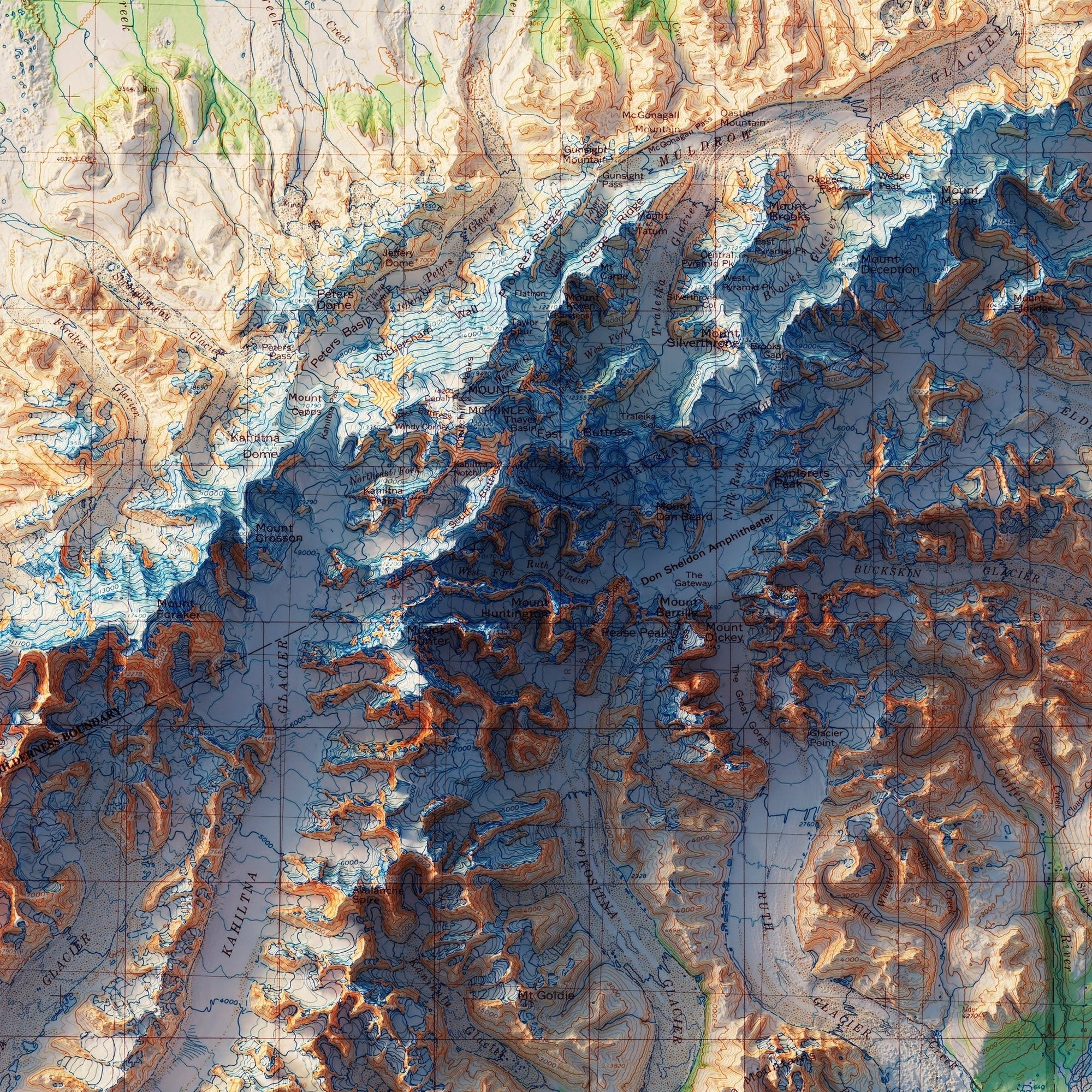 Denali National Park 1986 Shaded Relief Map - No Frame - North Drinkware