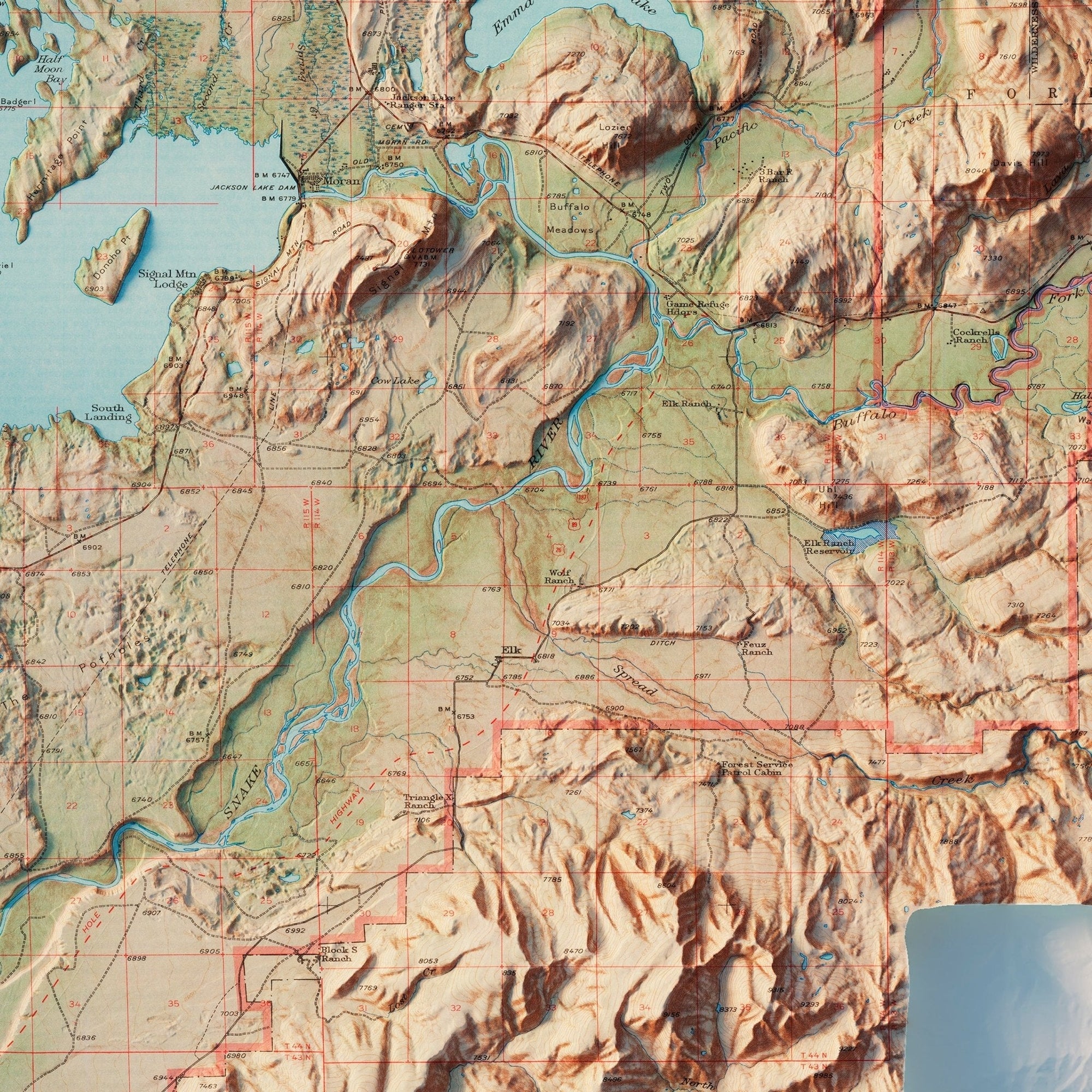 Grand Teton National Park 1965 Shaded Relief Map - No Frame - North Drinkware