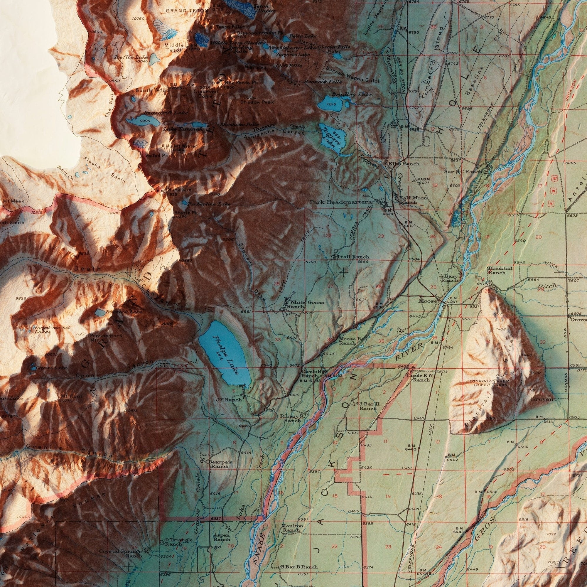 Grand Teton National Park 1965 Shaded Relief Map - No Frame - North Drinkware