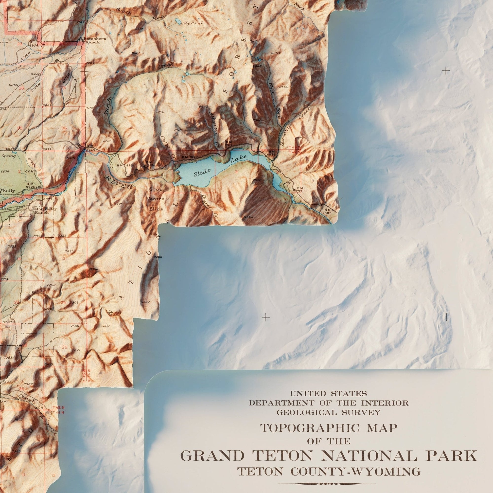 Grand Teton National Park 1965 Shaded Relief Map - No Frame - North Drinkware
