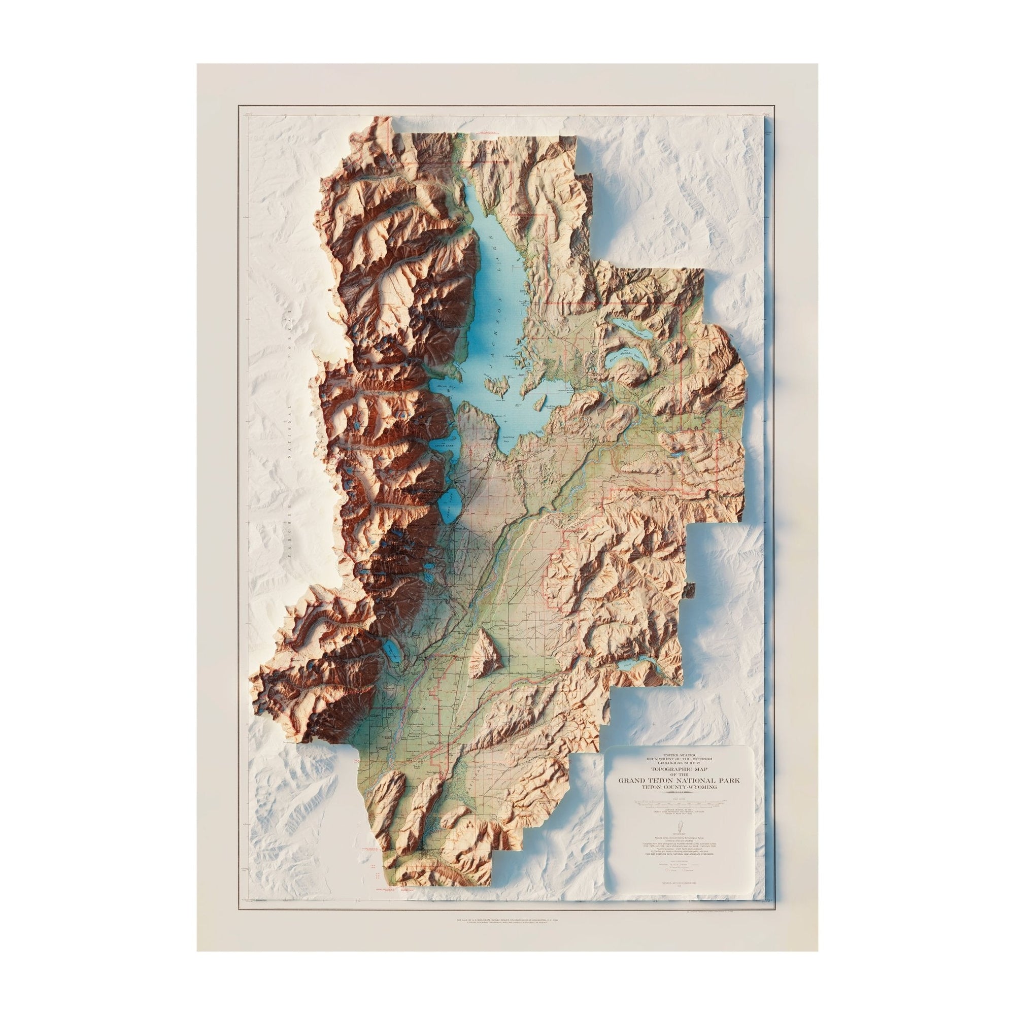 Grand Teton National Park 1965 Shaded Relief Map - No Frame - North Drinkware