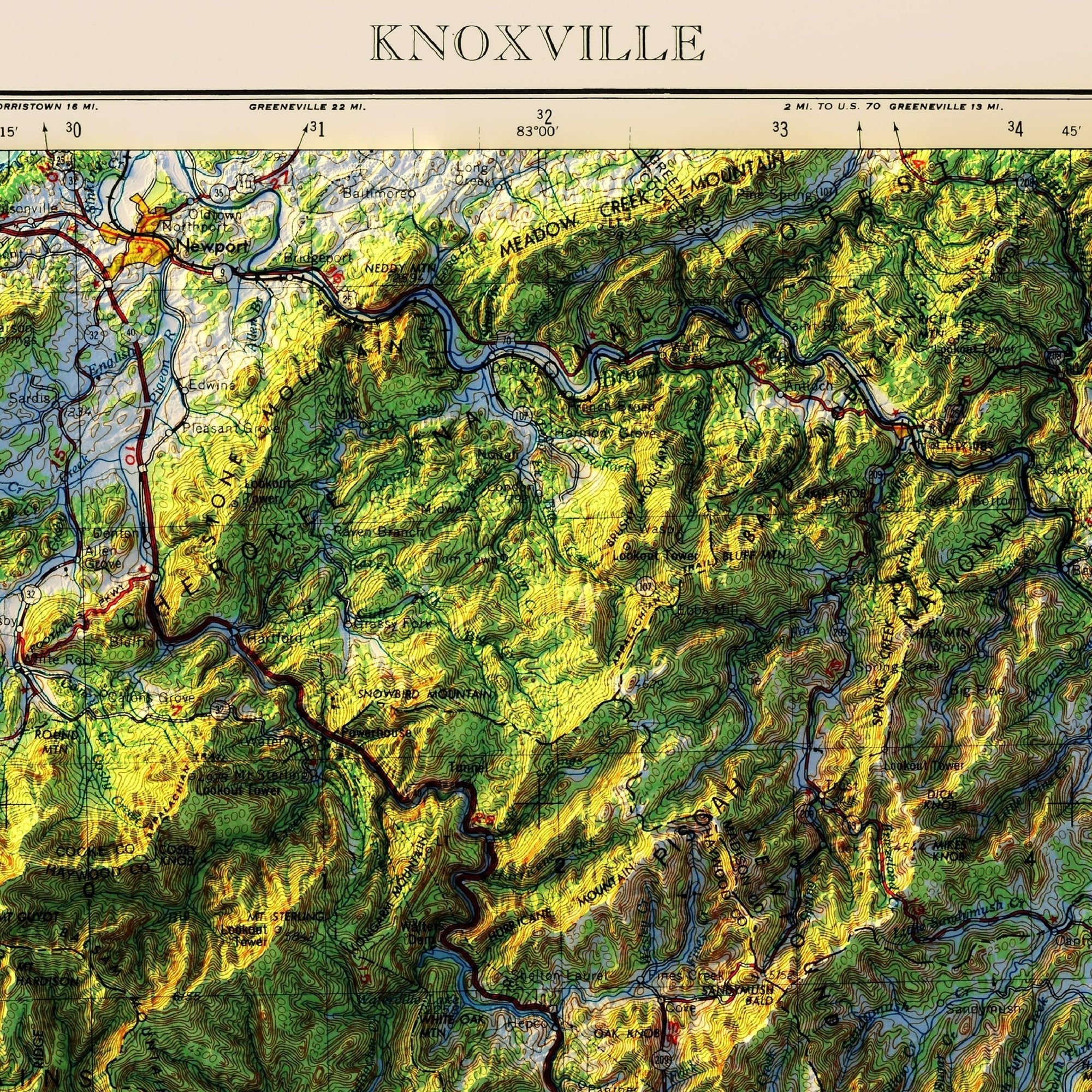 Great Smoky Mountains 1957 Shaded Relief Map - No Frame - North Drinkware