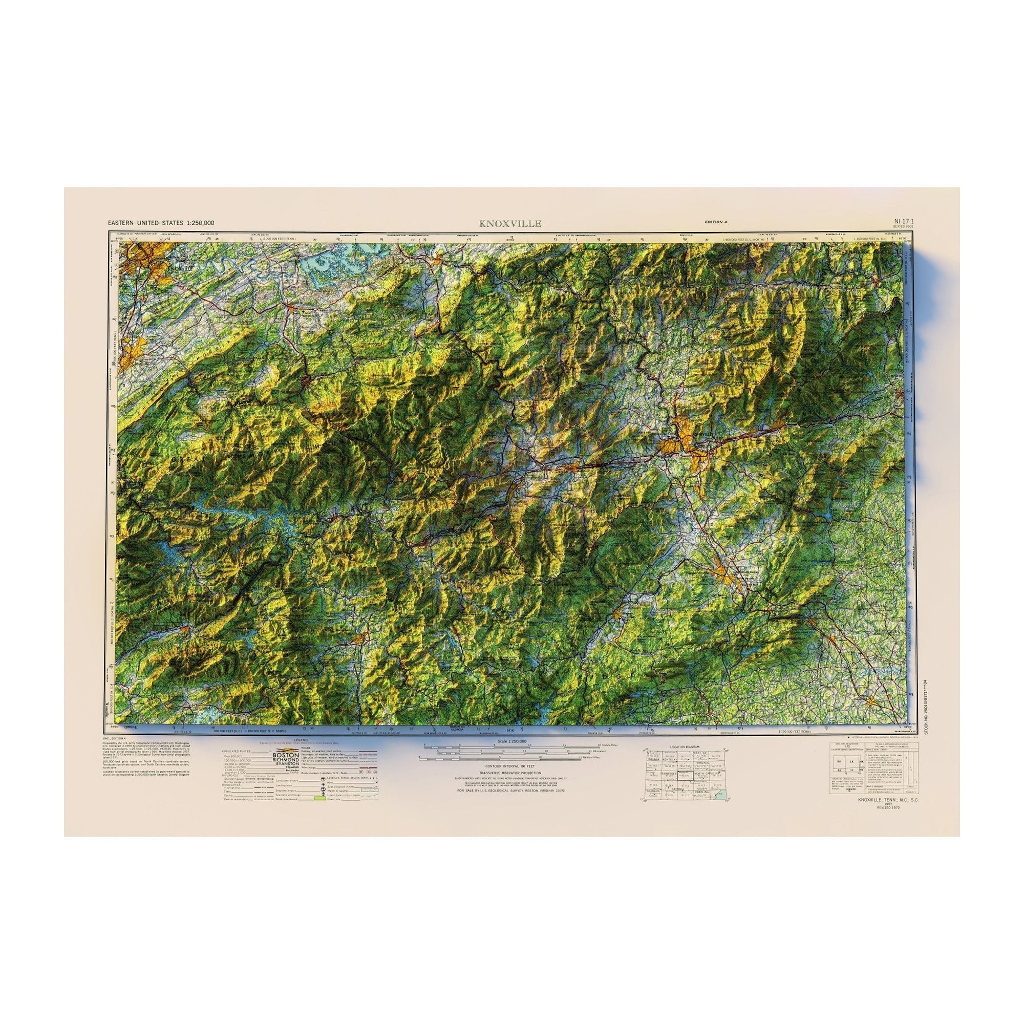 Great Smoky Mountains 1957 Shaded Relief Map - No Frame - North Drinkware