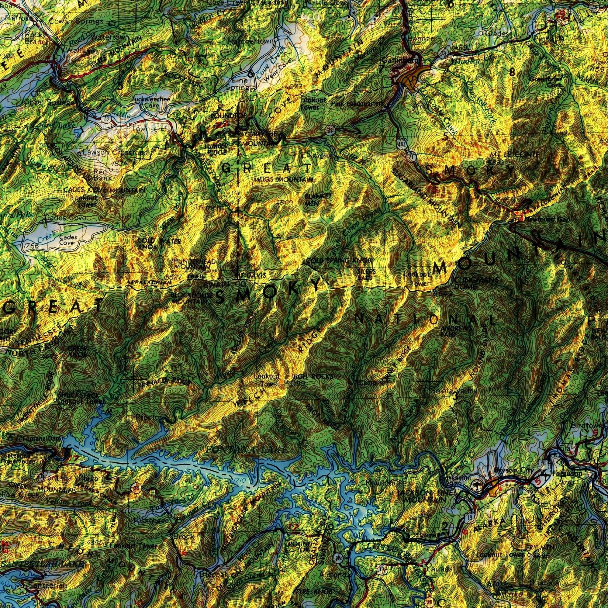 Great Smoky Mountains 1957 Shaded Relief Map - No Frame - North Drinkware