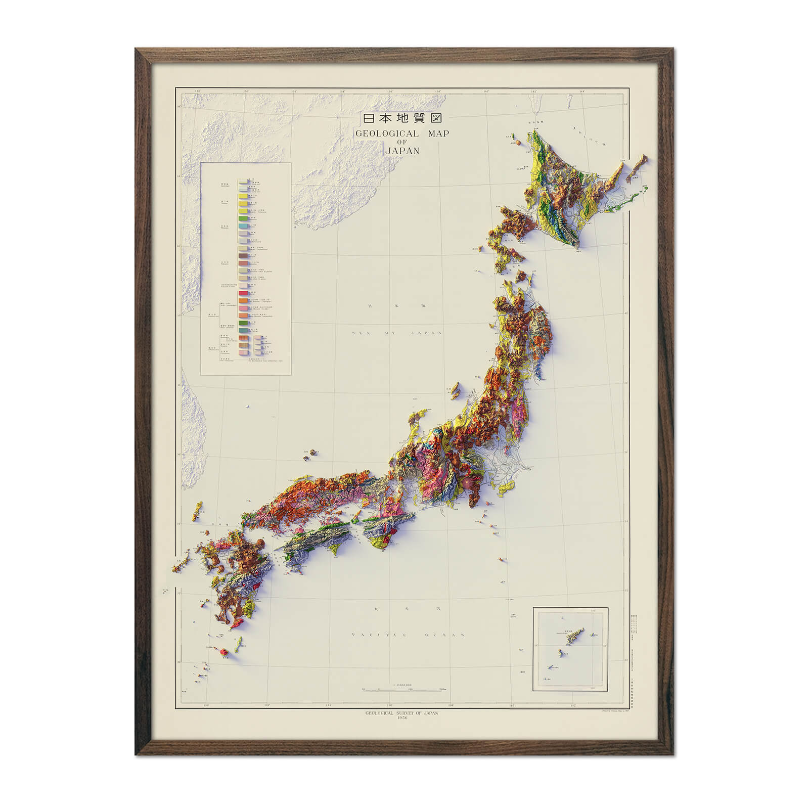 Japan 1956 Shaded Relief Map - No Frame - North Drinkware