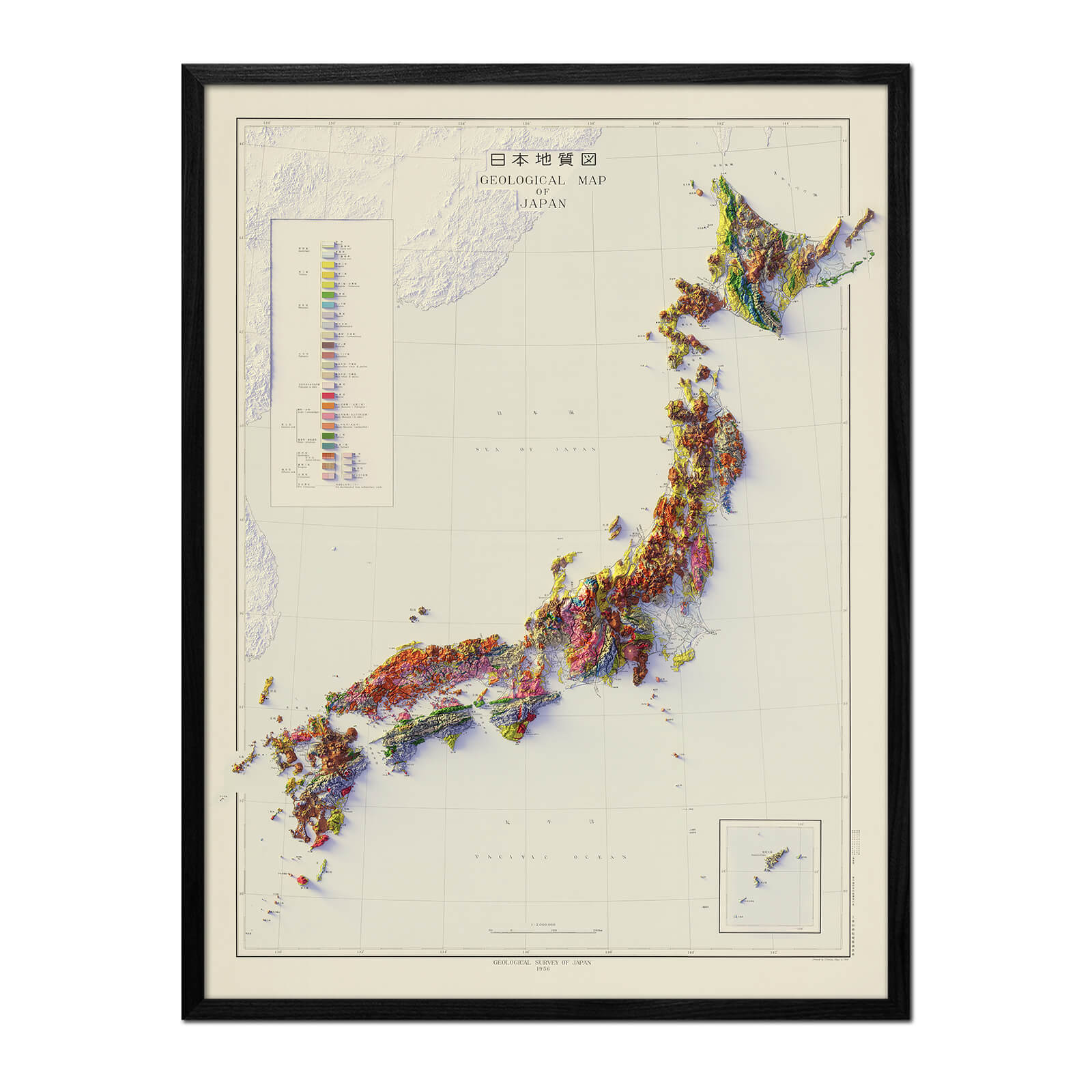Japan 1956 Shaded Relief Map - No Frame - North Drinkware