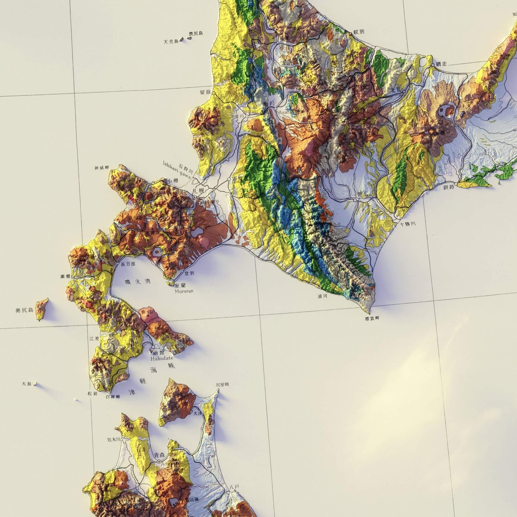 Japan 1956 Shaded Relief Map - No Frame - North Drinkware