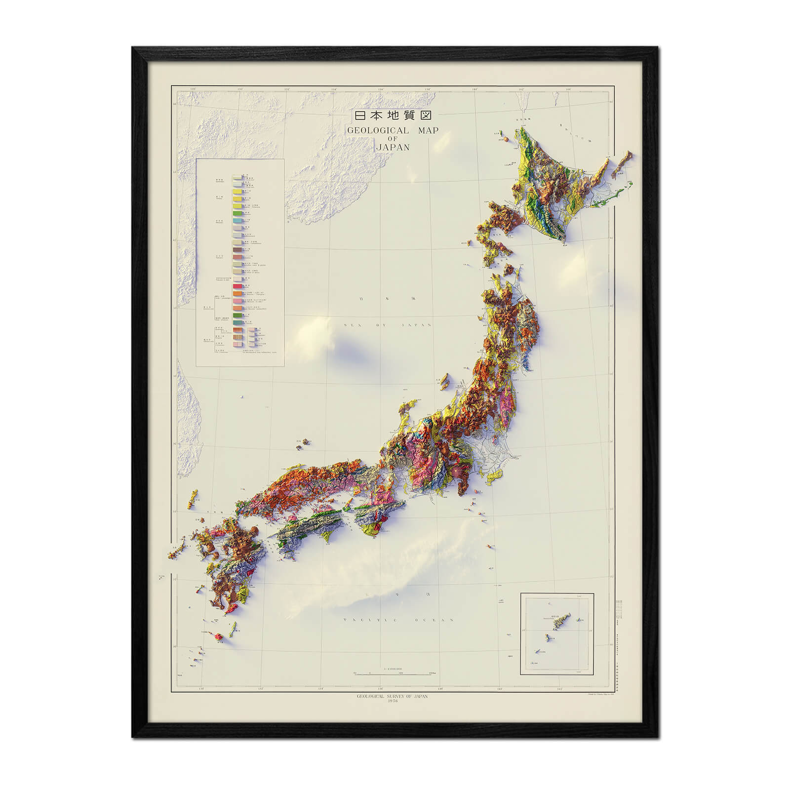 Japan 1956 Shaded Relief Map - No Frame - North Drinkware