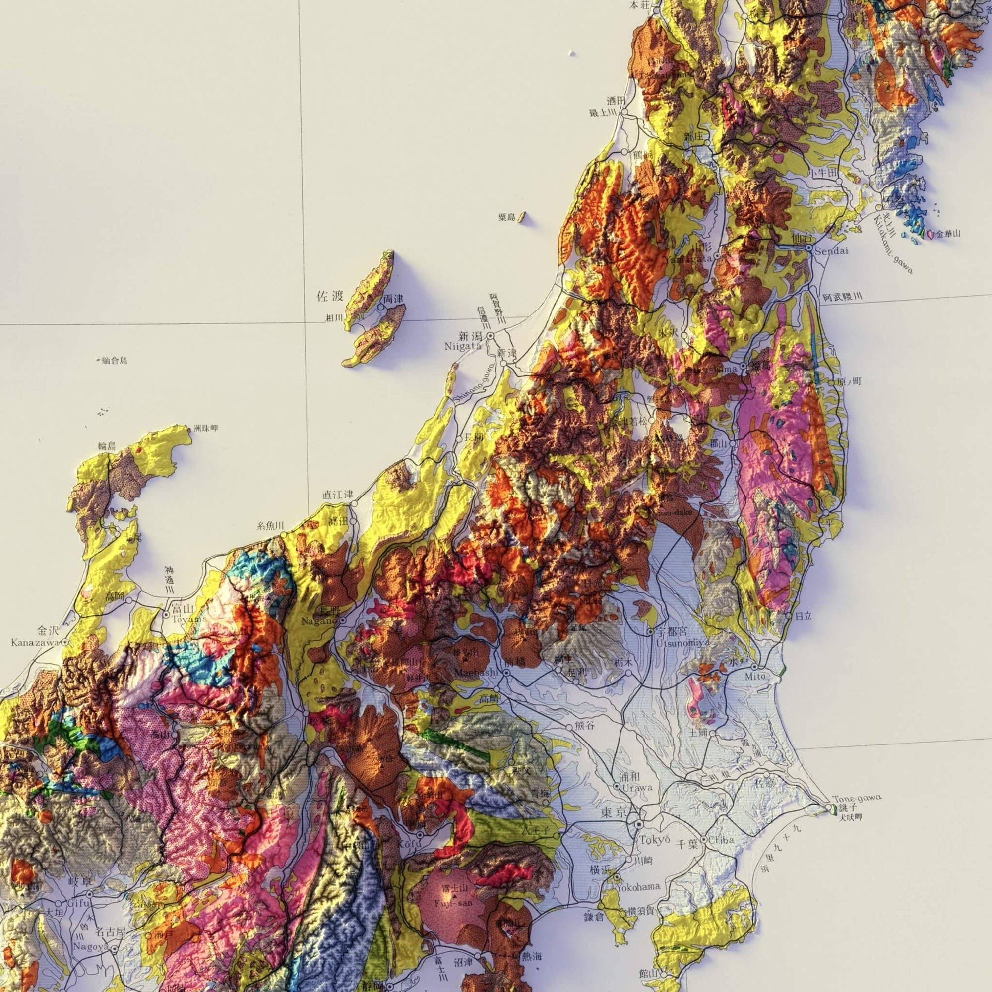 Japan 1956 Shaded Relief Map - No Frame - North Drinkware