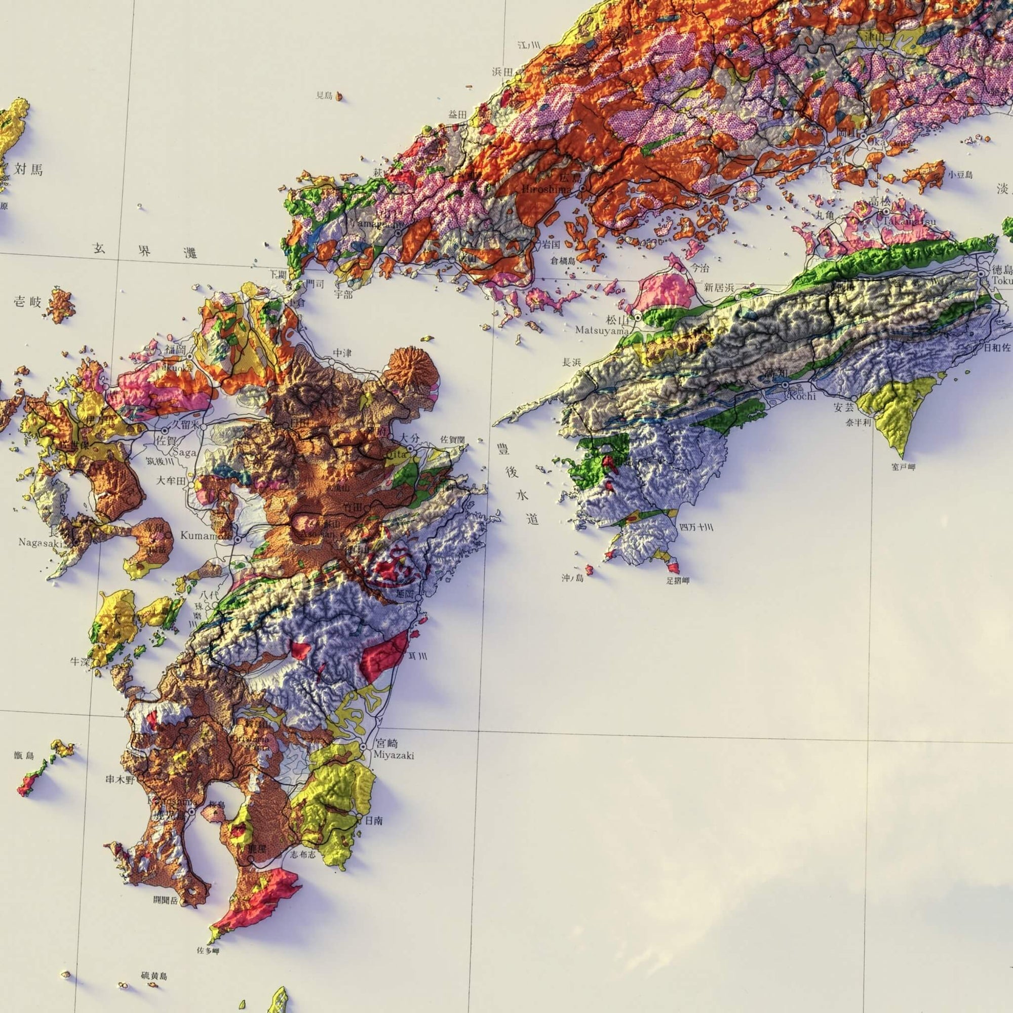 Japan 1956 Shaded Relief Map - No Frame - North Drinkware
